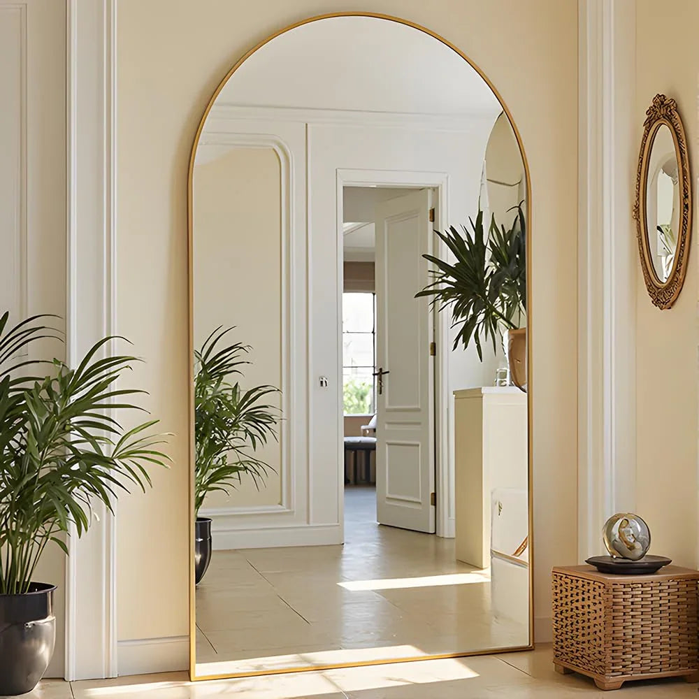 OGCAU Floor Full Length Mirror, 56"x20" Arched Full Body Mirror, Hanging or Leaning, Standing, Wall Mounted with Aluminum Frame for Bedroom Living Room, White - Jlhbookstore.store