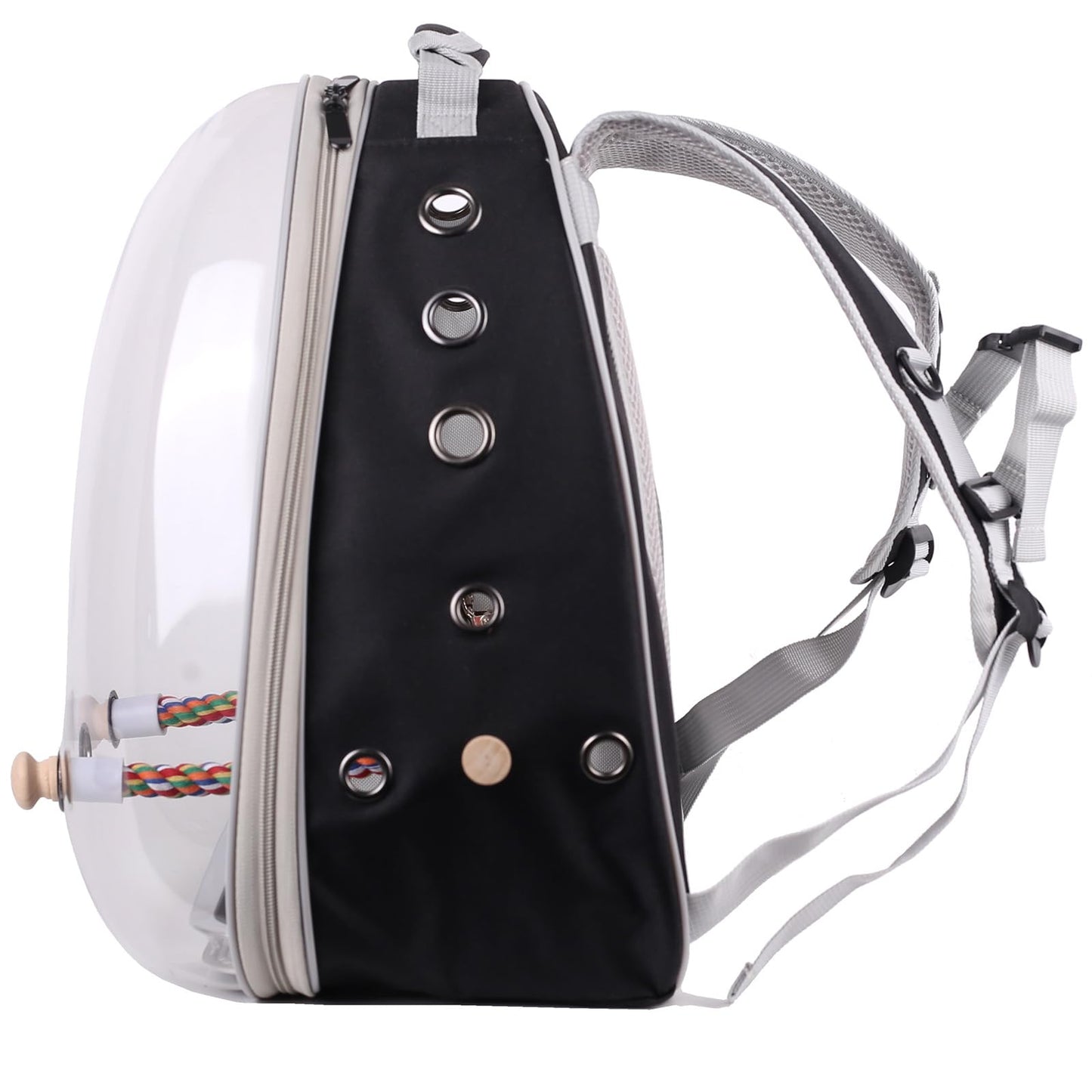 Bird Traval Carrier Cage, Clear Space Capsule Astronaut Backpack to Carry Parakeet Cockatiel Parrot with Metal Tray Wood Perch, Vet Transport School Bag