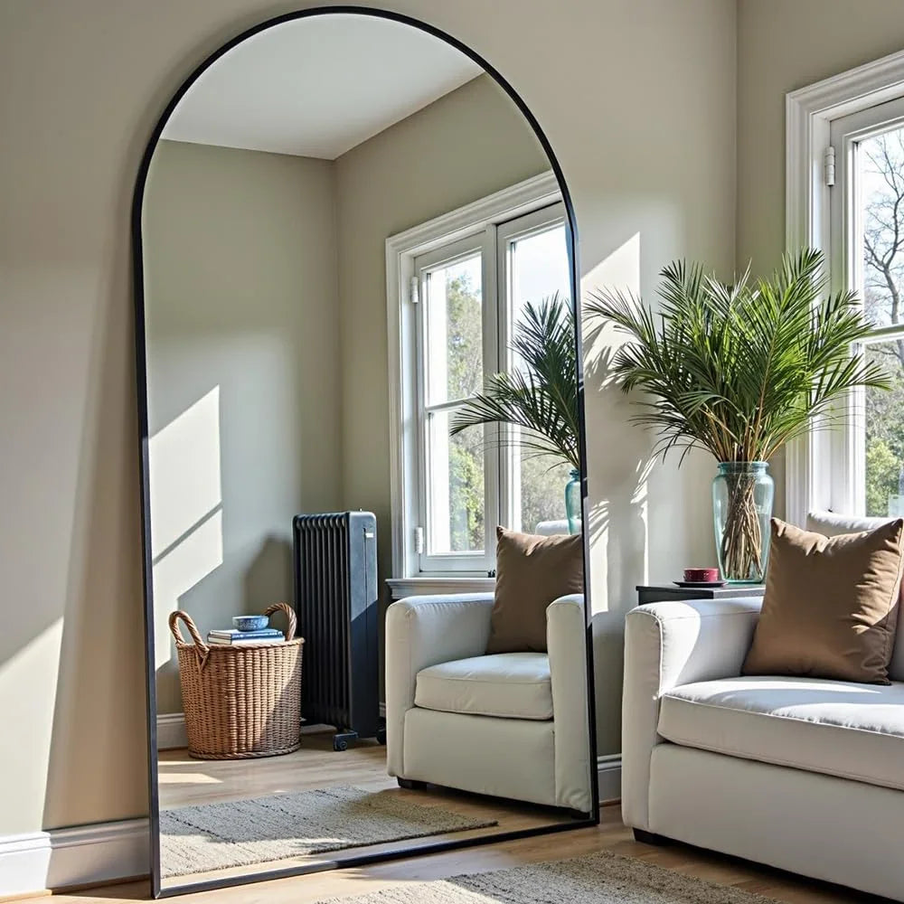 OGCAU Floor Full Length Mirror, 56"x20" Arched Full Body Mirror, Hanging or Leaning, Standing, Wall Mounted with Aluminum Frame for Bedroom Living Room, White - Jlhbookstore.store