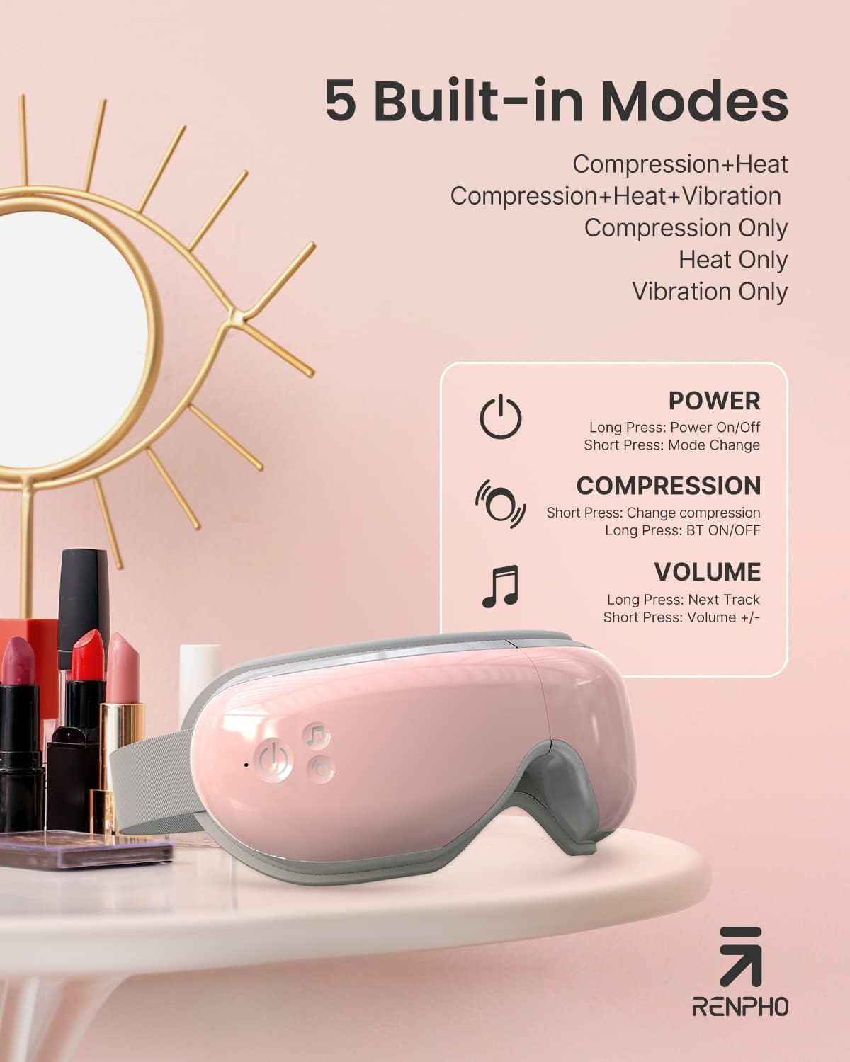 RENPHO Eyeris 1 Eye Massager with Heat, Christmas Birthday Gifts for Women Mom, FSA Eligible HSA Eye Mask for Migraine, Smart Sleep Mask for Dry Eyes Relax, Reduce Strain for Men Dad Her Him