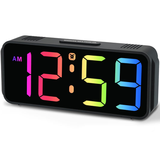 Peakeep Small Digital Alarm Clock Plug in for Bedrooms Bedside, Tiny Electric Clock Large Big Numbers Display with Battery Backup for Desk Table, 6 Dimmers, 5 Adjustable Alarm Volumes (Blue)