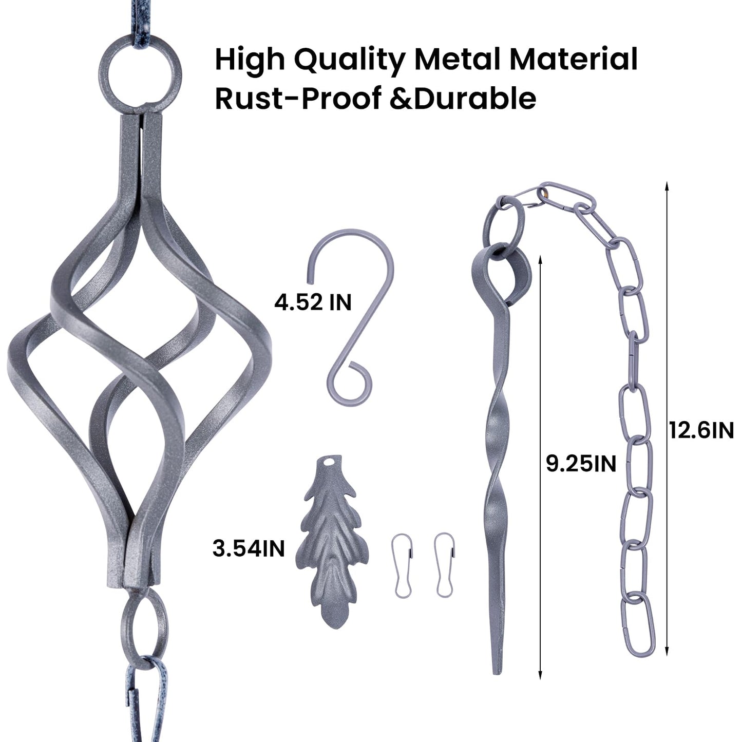 Rain Chain Bird Cage Set 8.5Ft, Not Rust Wrought Iron Rain Chains for Gutters with Adapter Gotta Drain and Sturdy Anchoring Stake,13 Cups, 1 Hook, Adjustable Length for Garden Decorative (Coffee)