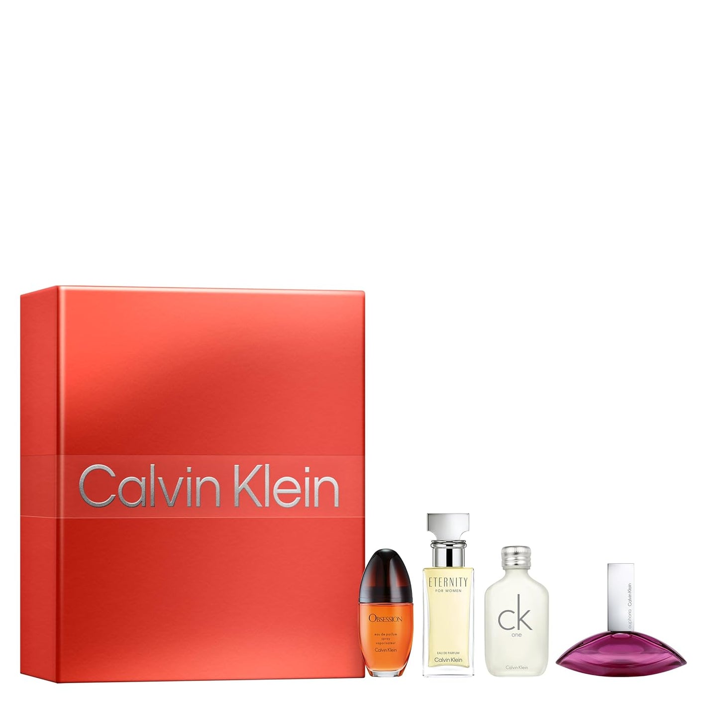 Calvin Klein Women's Multiline Travel Size Perfume Holiday Giftset 4-pc Set | Includes 0.5 fl oz Eternity, Euphoria, Obsession, and CK One | Discovery Size Perfume for Women jlhbookstore.store