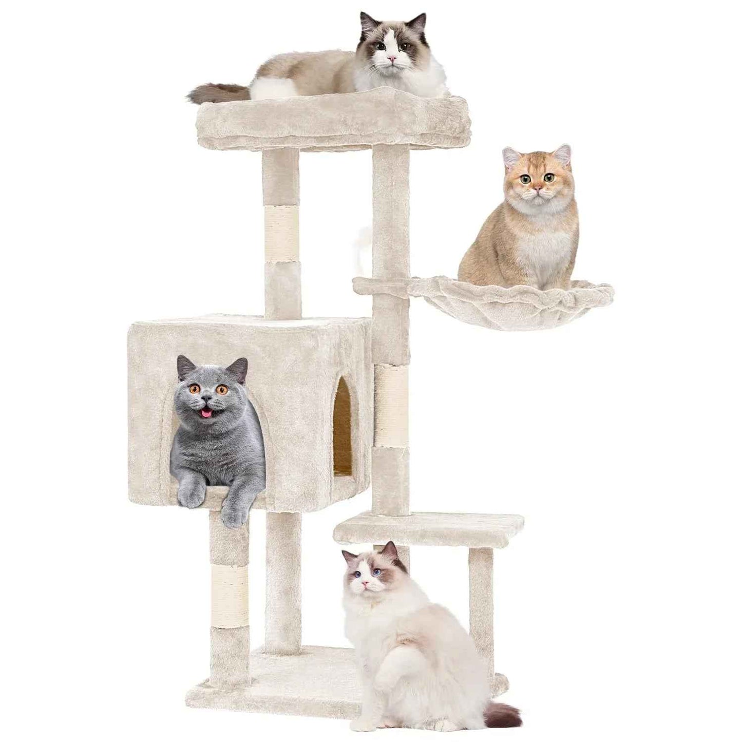 FDW Cat Tree 54in Cat Tower Multi-Level Durable Cat Scratching Post & Cozy Fun Cat Jumping Platform Space Saving Cat Condo Pet Play House for Indoor Cats,Dark Gray