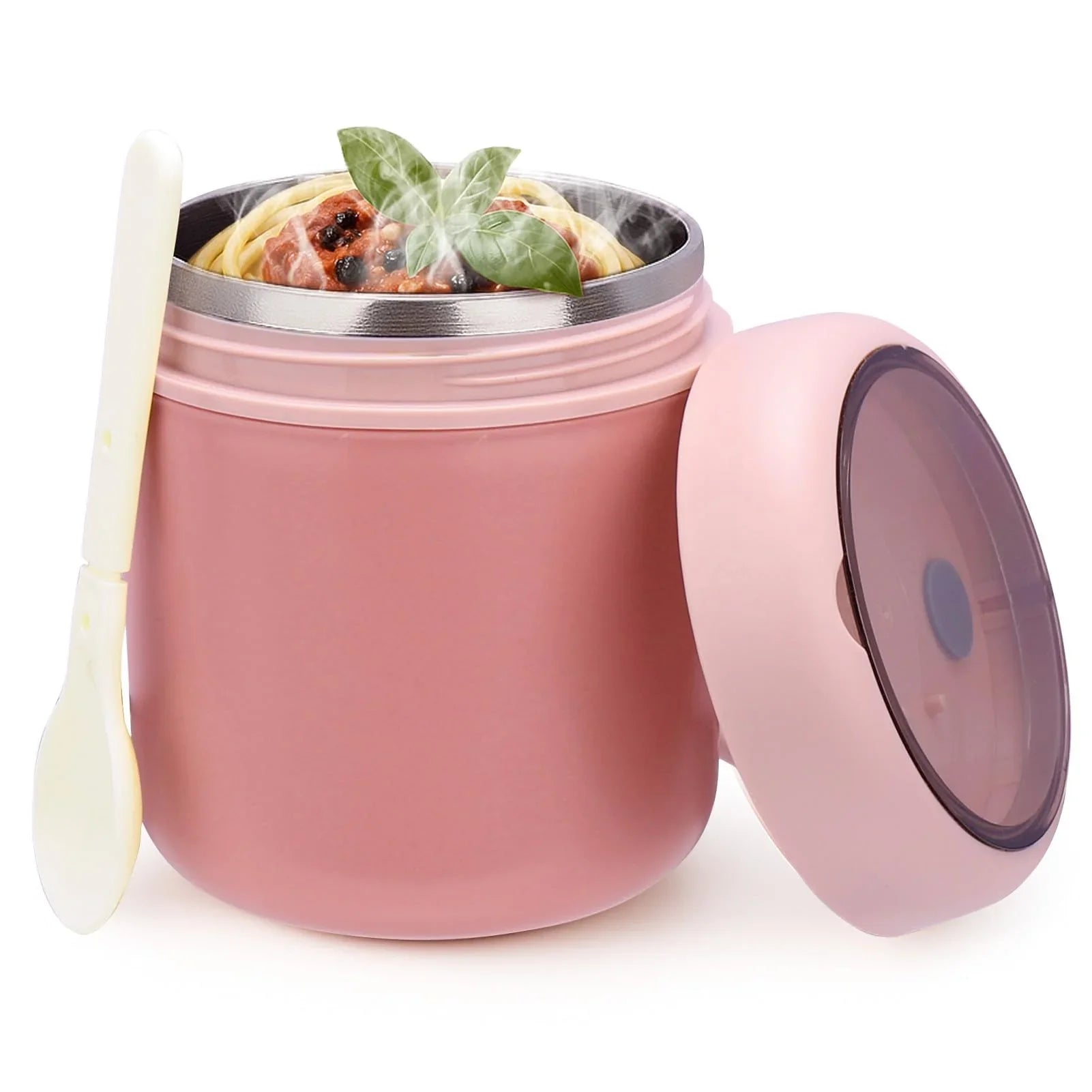 Juome 16oz Kids Thermo for Hot Food - Insulated Vacuum Food Jar Container, Wide Mouth Stainless Steel Soup Thermo Lunch Box for Kids with Spoon, Leakproof (Pink) - Jlhbookstore.store