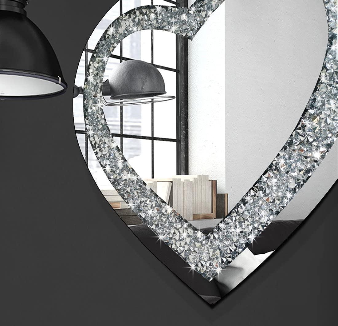 DMDFIRST Heart Shaped Silver Glass Mirror 2 Pack 12x12inch Crystal Crush Diamond Decor Chain Mirror for Wall Decoration - Jlhbookstore.store