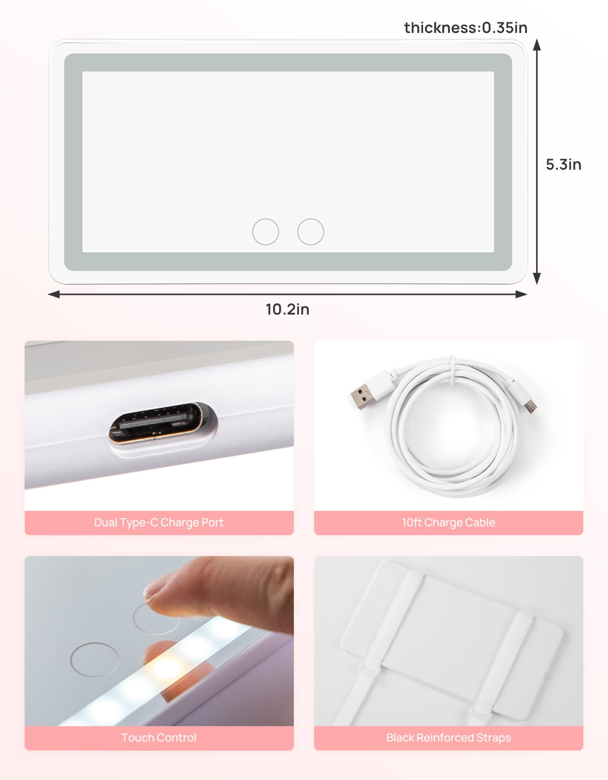 JOYTUTUS Car Sun Visor Vanity Mirror with Lights, 3 Light Modes & 60 LEDs, Rechargeable Dimmable Touch Control Travel Makeup Mirror for Truck SUV