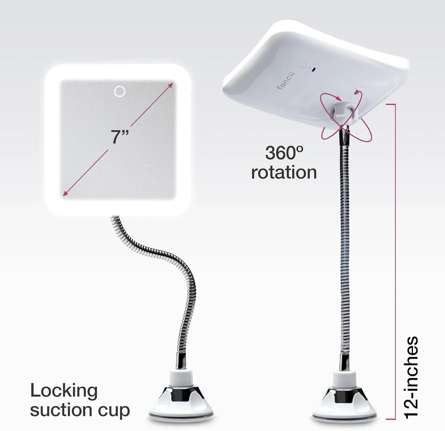 Fancii 10x Flexible Magnifying Mirror with 3 LED Light Settings, Rechargeable - Gooseneck Lighted Makeup Mirror for Bathroom, Locking Suction Mount, Cordless, 360° Rotatable (Mira 2 Plus) - Jlhbookstore.store
