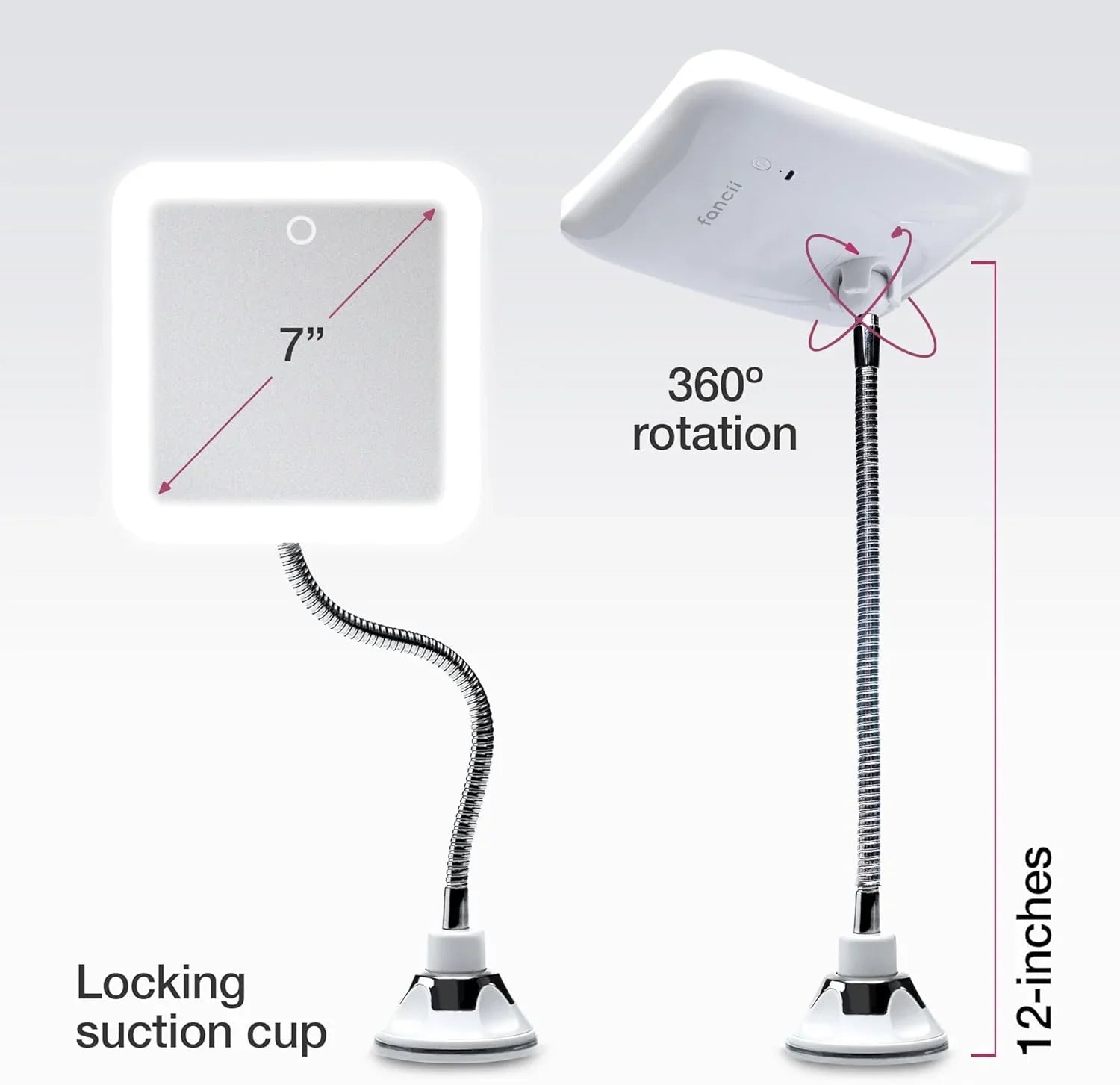 Fancii 10x Flexible Magnifying Mirror with 3 LED Light Settings, Rechargeable - Gooseneck Lighted Makeup Mirror for Bathroom, Locking Suction Mount, Cordless, 360° Rotatable (Mira 2 Plus) - Jlhbookstore.store