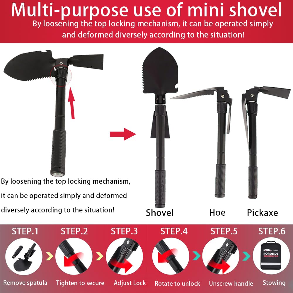 Roadside Assistance Emergency Kit - Car Emergency Kit with Jumper Cables (Upgraded) Emergency Roadside Kit for Car 142 Pieces Car Safety Kits,Tow Strap,Tool Kit,Reflective Warning Triangle