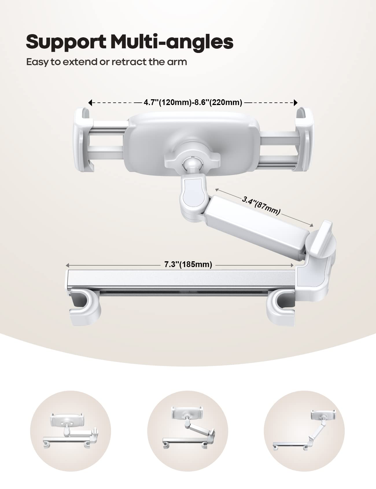 Lamicall Car Headrest Tablet Holder - [3 in 1 Extension Arm] Adjustable Tablet Car Mount for Back Seat, Road Trip Essentials for Kids, for 4.7-11" Device Like iPad Pro, Air, Mini, Galaxy, Fire, Black