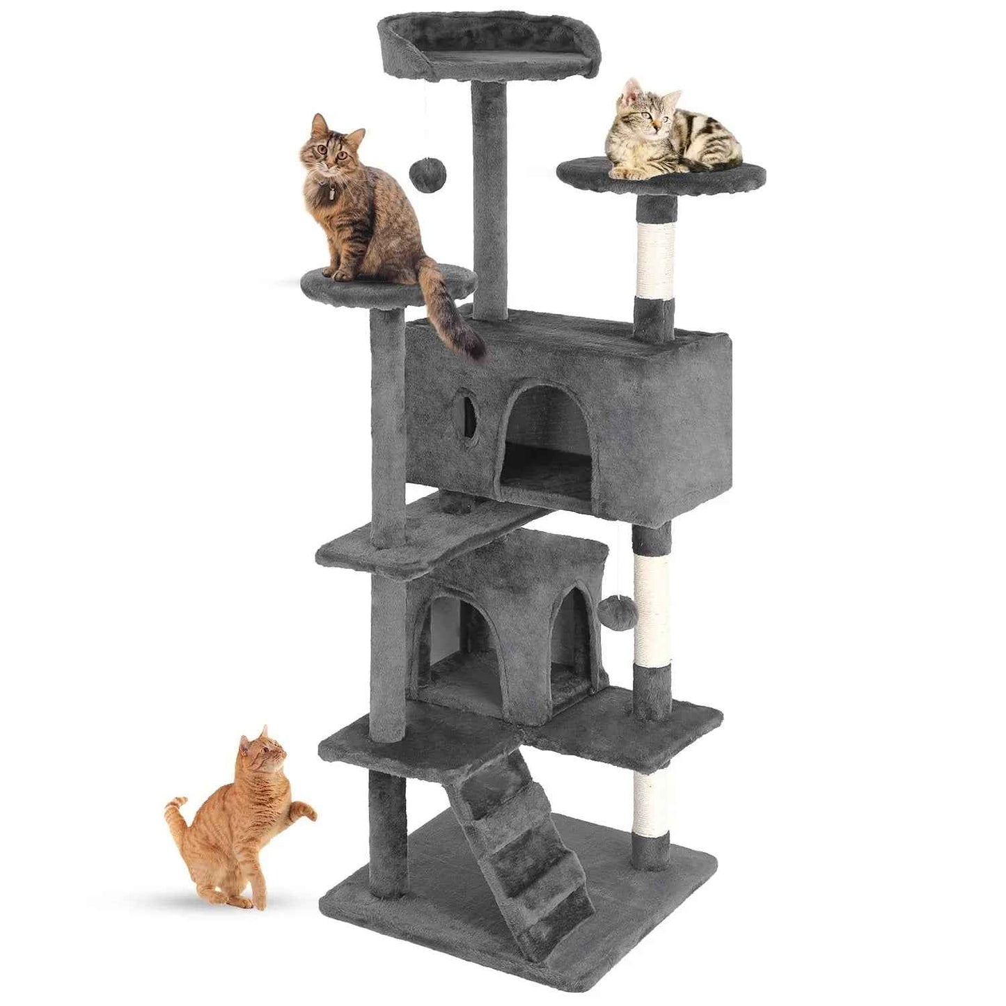 FDW Cat Tree 54in Cat Tower Multi-Level Durable Cat Scratching Post & Cozy Fun Cat Jumping Platform Space Saving Cat Condo Pet Play House for Indoor Cats,Dark Gray