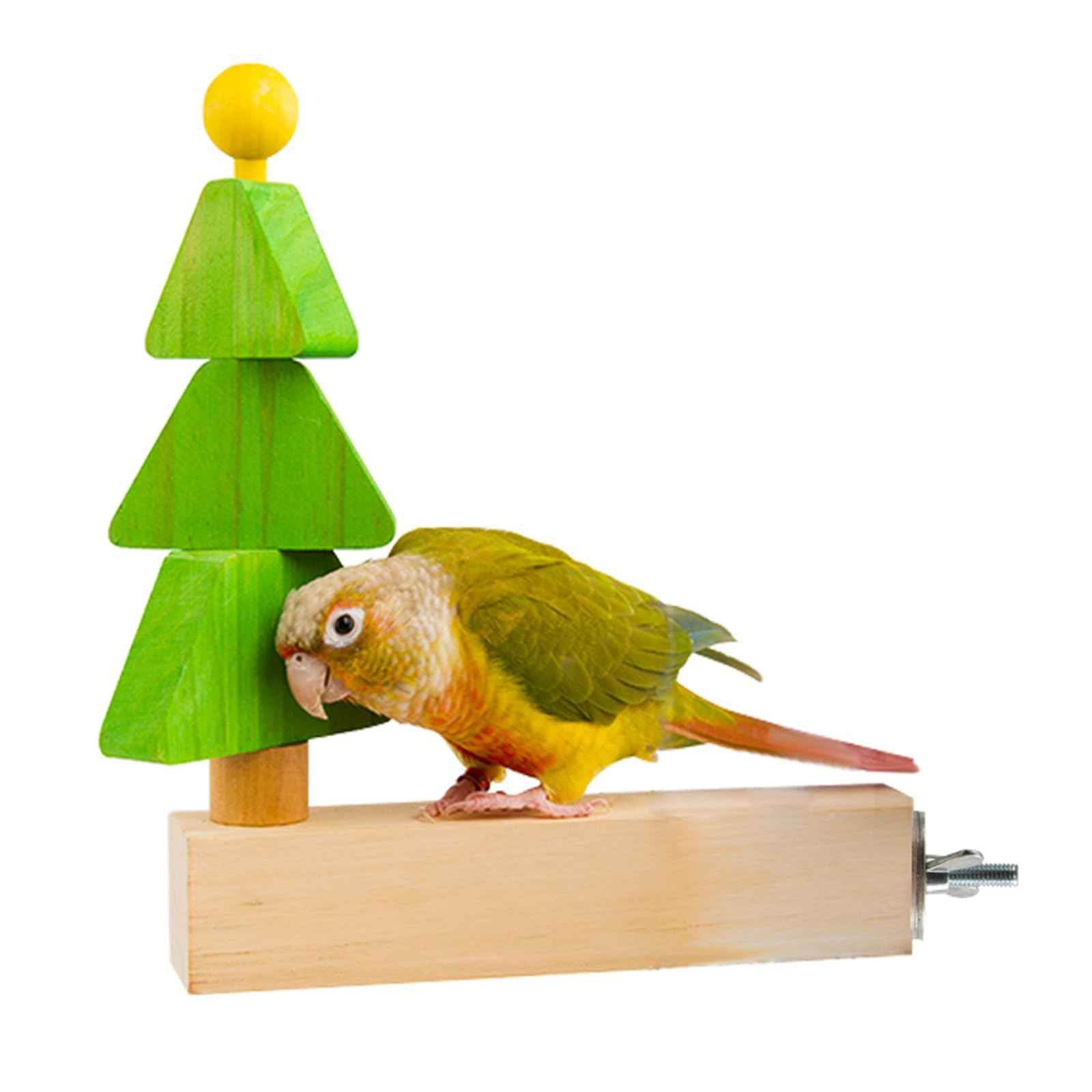 Bird toys & Bird Perch, Bird Wooden Block Chewing Toy Parrot Foraging & Puzzle Toys Bird Cage Accessories for Conures Parakeets Cockatiels Lovebirds African Grey Macaws (Revolving Christmas Tree)