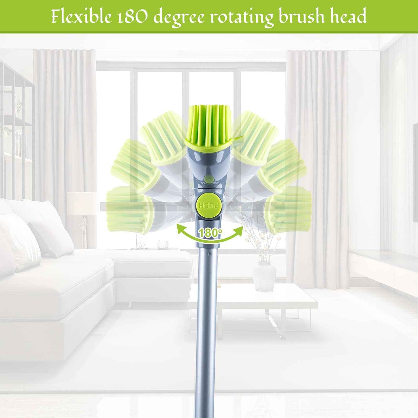 180°Rotating Rubber Broom with Squeegee for Pet Hair Removal - 50" Iron Handle Fur Remover Rake Brush for Carpet, Hardwood & Tile Floors, Includes Pet Hair Removal Gloves (Green)