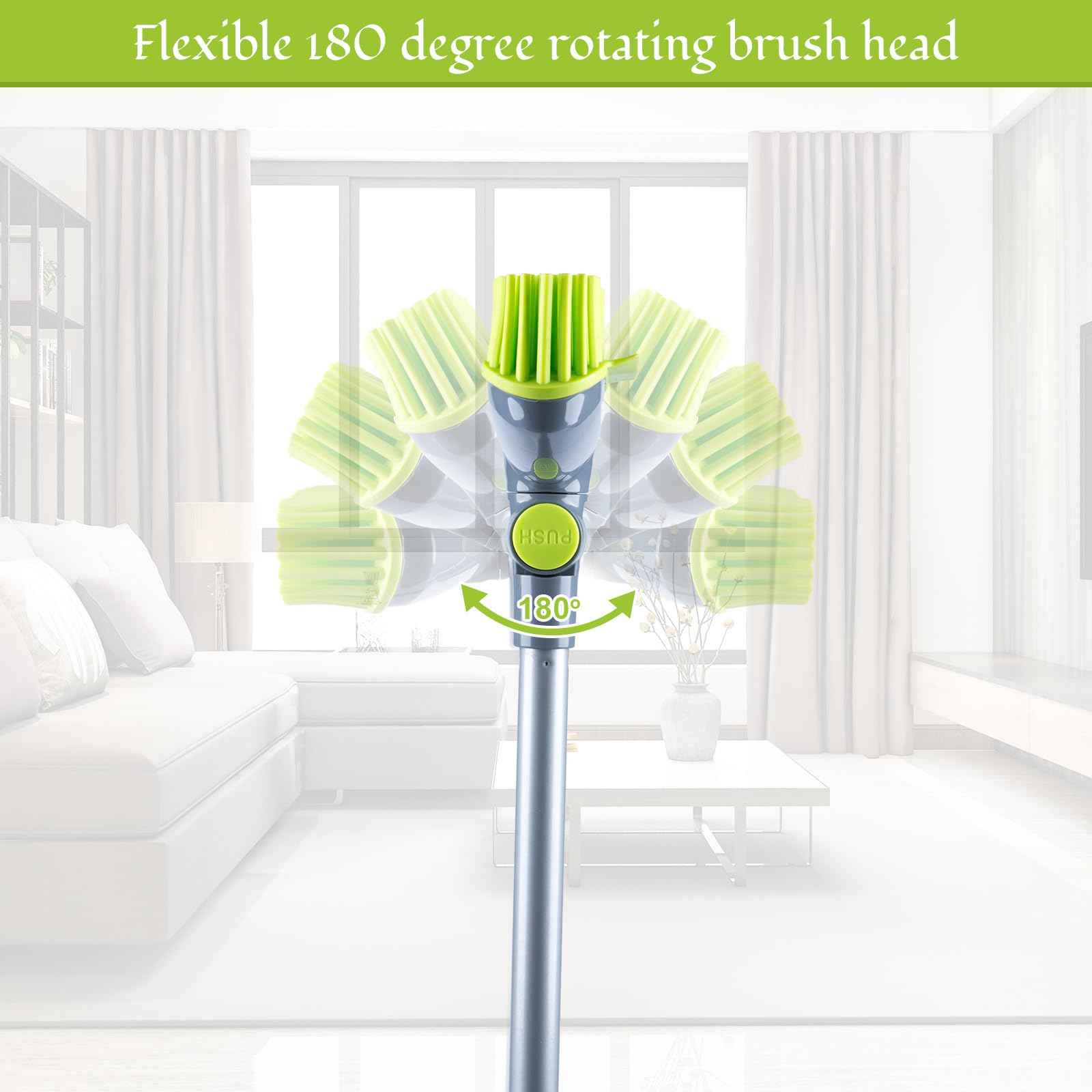 180°Rotating Rubber Broom with Squeegee for Pet Hair Removal - 50" Iron Handle Fur Remover Rake Brush for Carpet, Hardwood & Tile Floors, Includes Pet Hair Removal Gloves (Green)