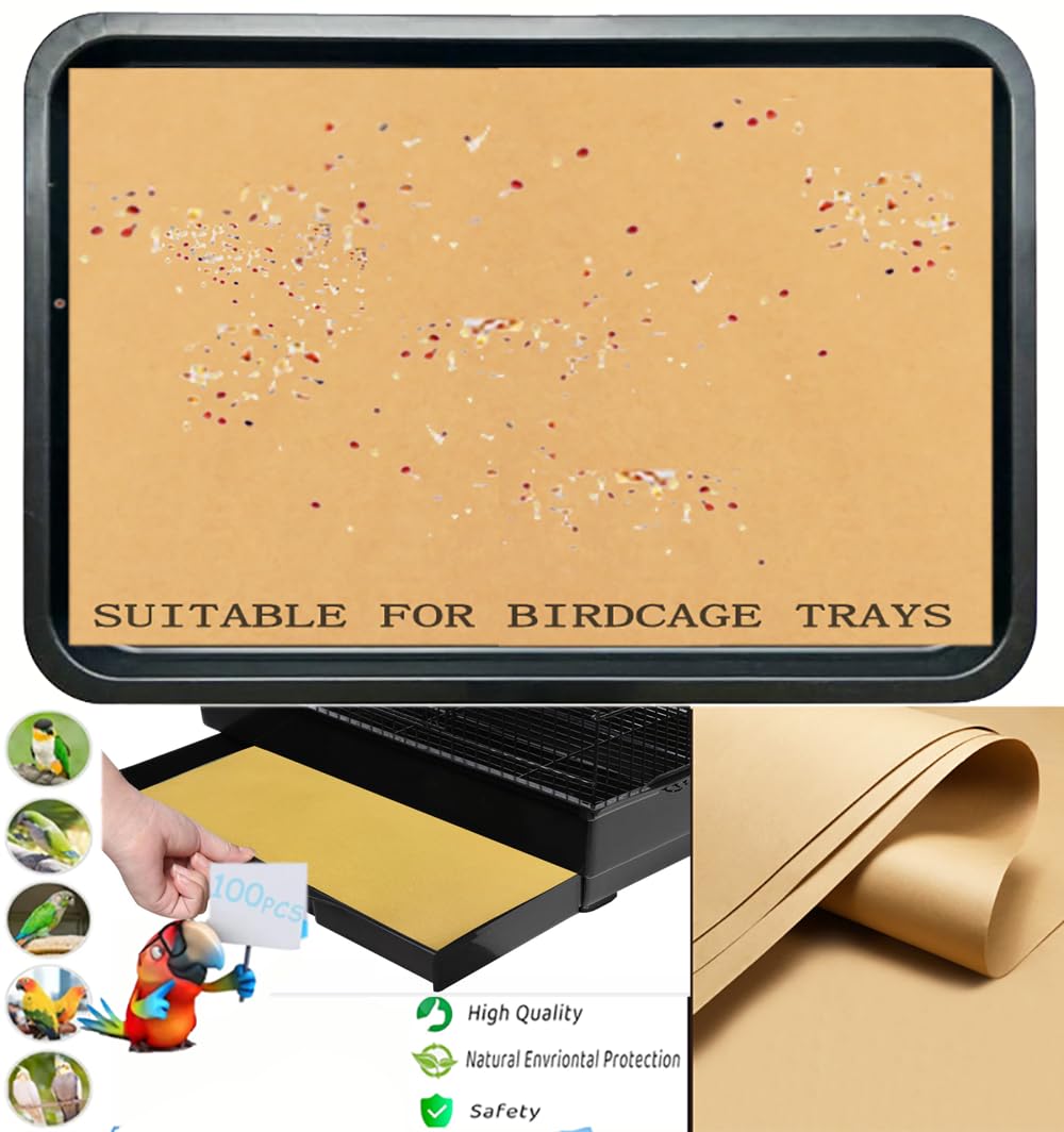 Firdnyohs 100PCS Bird Cage Liner Papers, Disposable Cage Paper Liners Precut Absorbent Cushion Pad Mat Accessories for Pet Bird Parrot (White)