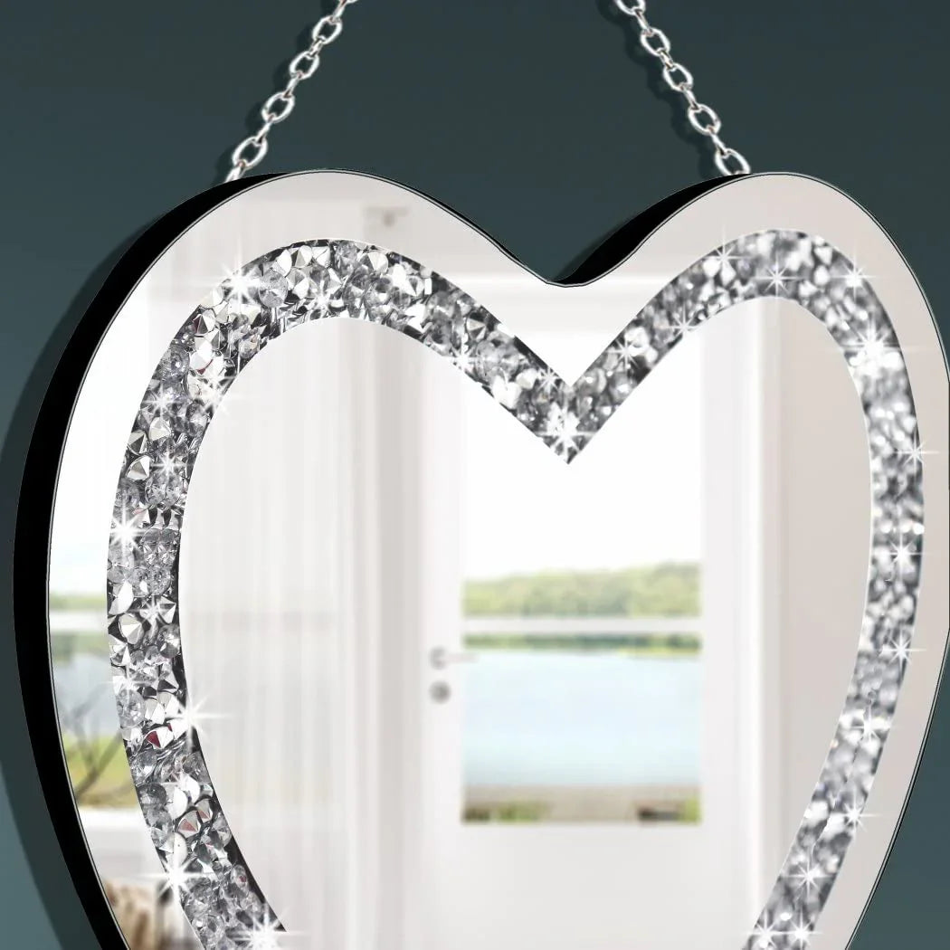 DMDFIRST Heart Shaped Silver Glass Mirror 2 Pack 12x12inch Crystal Crush Diamond Decor Chain Mirror for Wall Decoration - Jlhbookstore.store