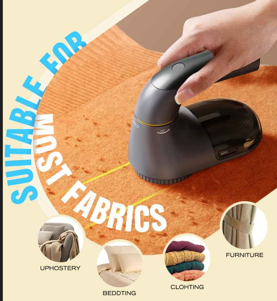 POPCHOSE Fabric Shaver, Lint Remover for Clothes, Lint Shaver with 6-Leaf Blades, 2 Speed Sweater Shavers to Remove Pilling for Clothing, Couch, Furniture, Fuzz, USB Rechargeble, Gray…