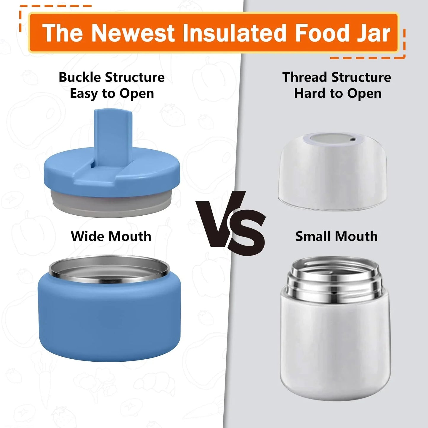 13.5oz Kids Jar for Hot Food, Insulated Vacuum Food Jar with Buckle Lid, Stainless Steel Wide Mouth Leak Proof Insulated Lunch Container for School Picnic Travel, Blue jlhbookstore.store