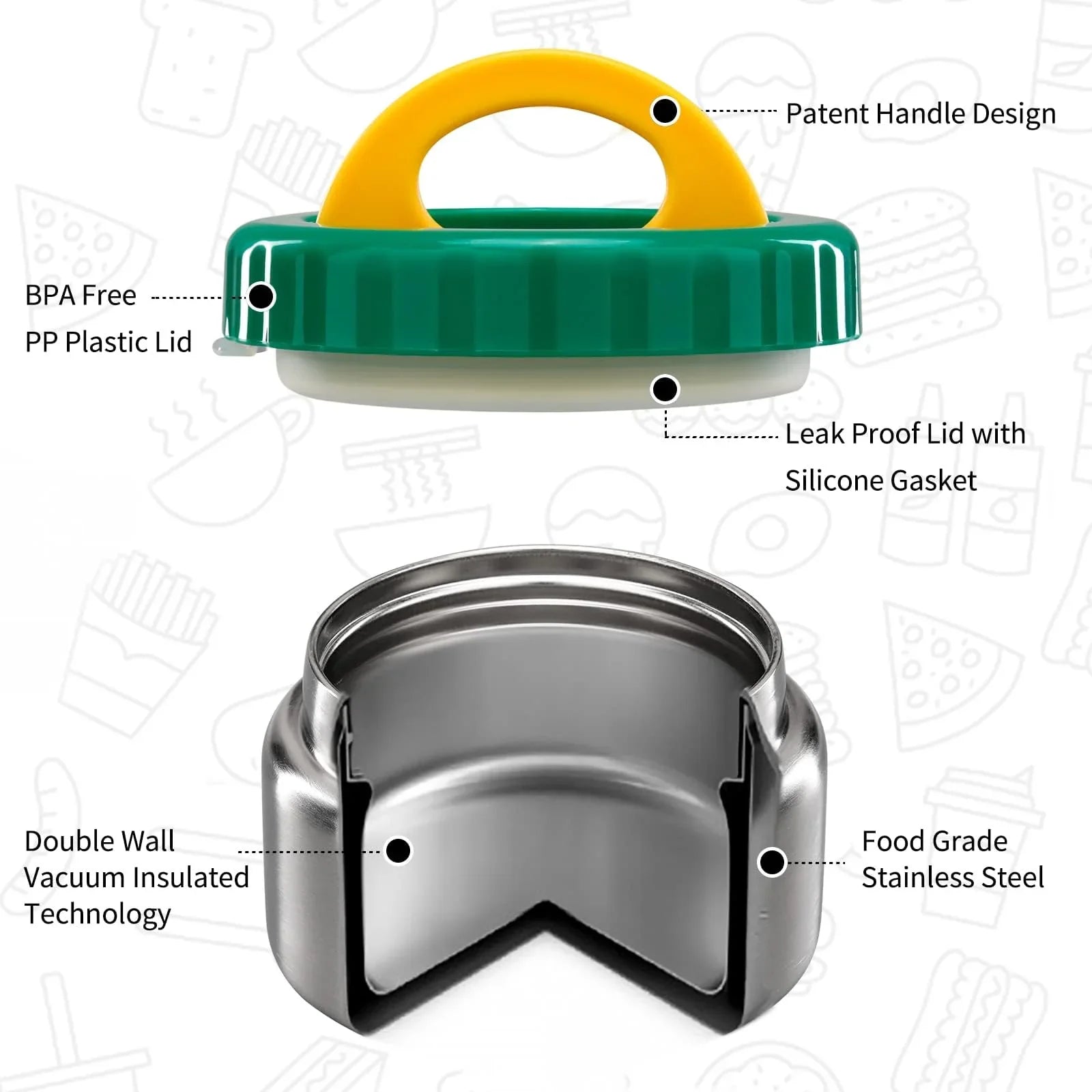 MAISON HUIS 8oz Soup Thermo Wide Mouth Vacuum Insulated Thermo Jar, Leak Proof Stainless Steel Food Container for Hot&Cold Food Kids Lunch Soup for School Travel (Green) - Jlhbookstore.store