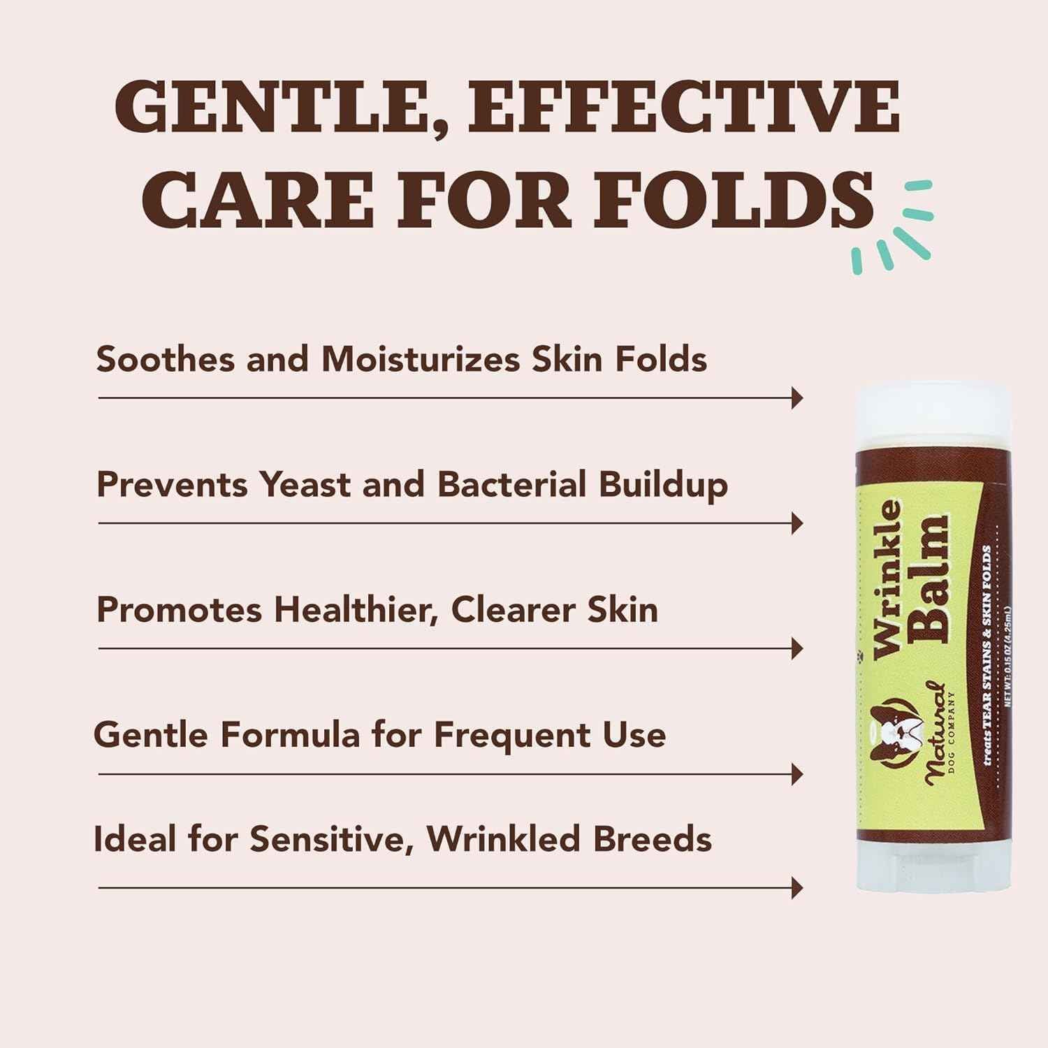 Natural Dog Company Wrinkle Wipes for Dogs, 100 Count, Hypoallergenic Dog Wipes, Wrinkle Wipes French Bulldog, Cleaning & Deodorizing, Dog Wipes for Grooming Faces, Paws & Butts