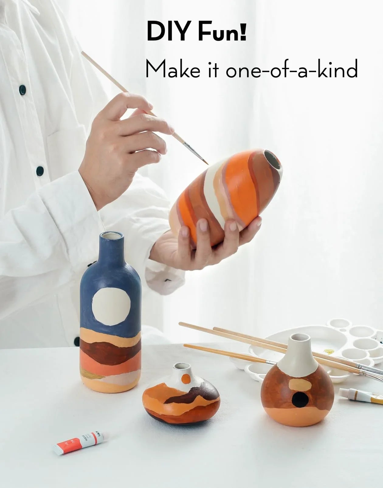 Set of 8 White Ceramic Vases for Dried Pampas Grass Flowers, Aesthetic Boho Modern Decor for Farmhouse Living Room Coffee Table Shelf Fireplace Centerpiece Bedroom Office Desk Home DIY Gifts - Jlhbookstore.store