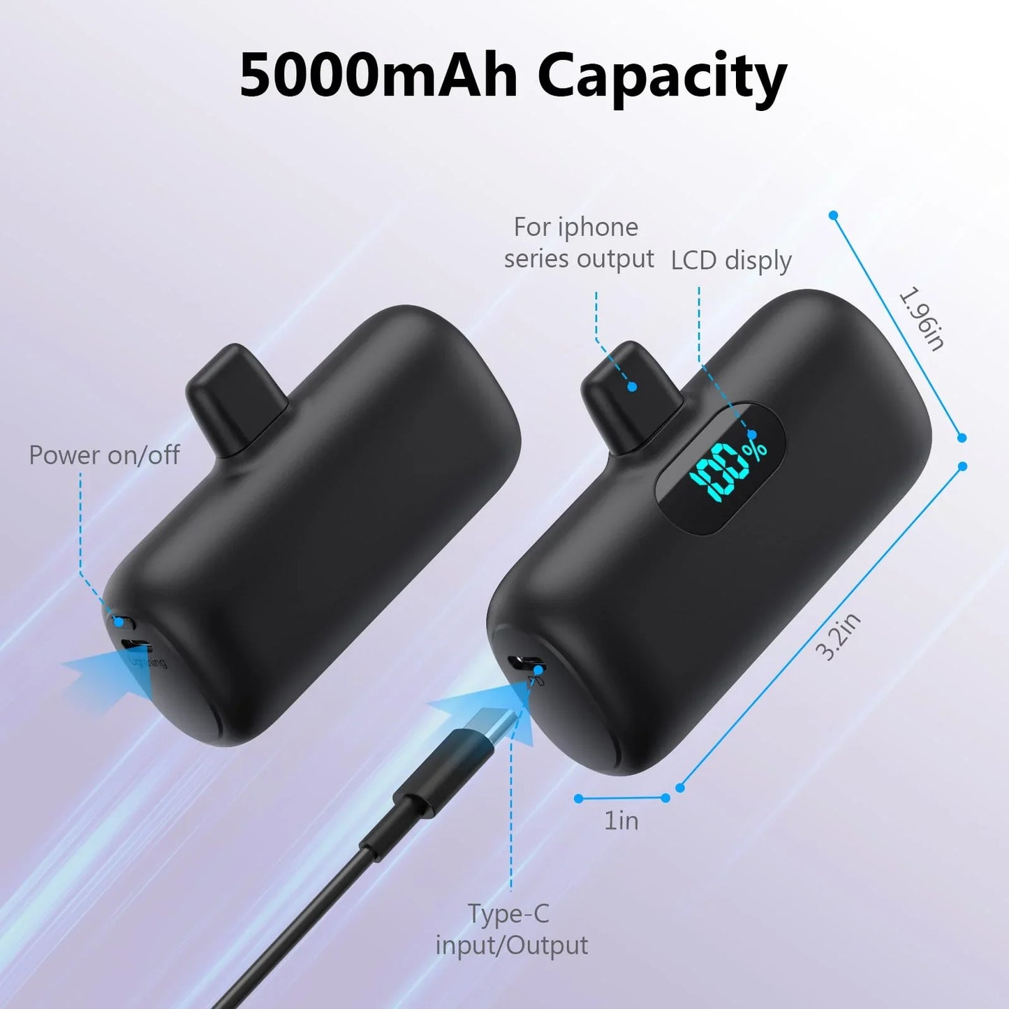 Mini Portable Charger for iPhone,Upgraded 5000mAh PD Fast Charging Battery Pack,LCD Display Cute Power Bank Portable Phone Charger for iPhone 14/14 Pro Max/13/13 Pro/12 Pro/11/XS/XR/X/8/7/6-Black - Jlhbookstore.store