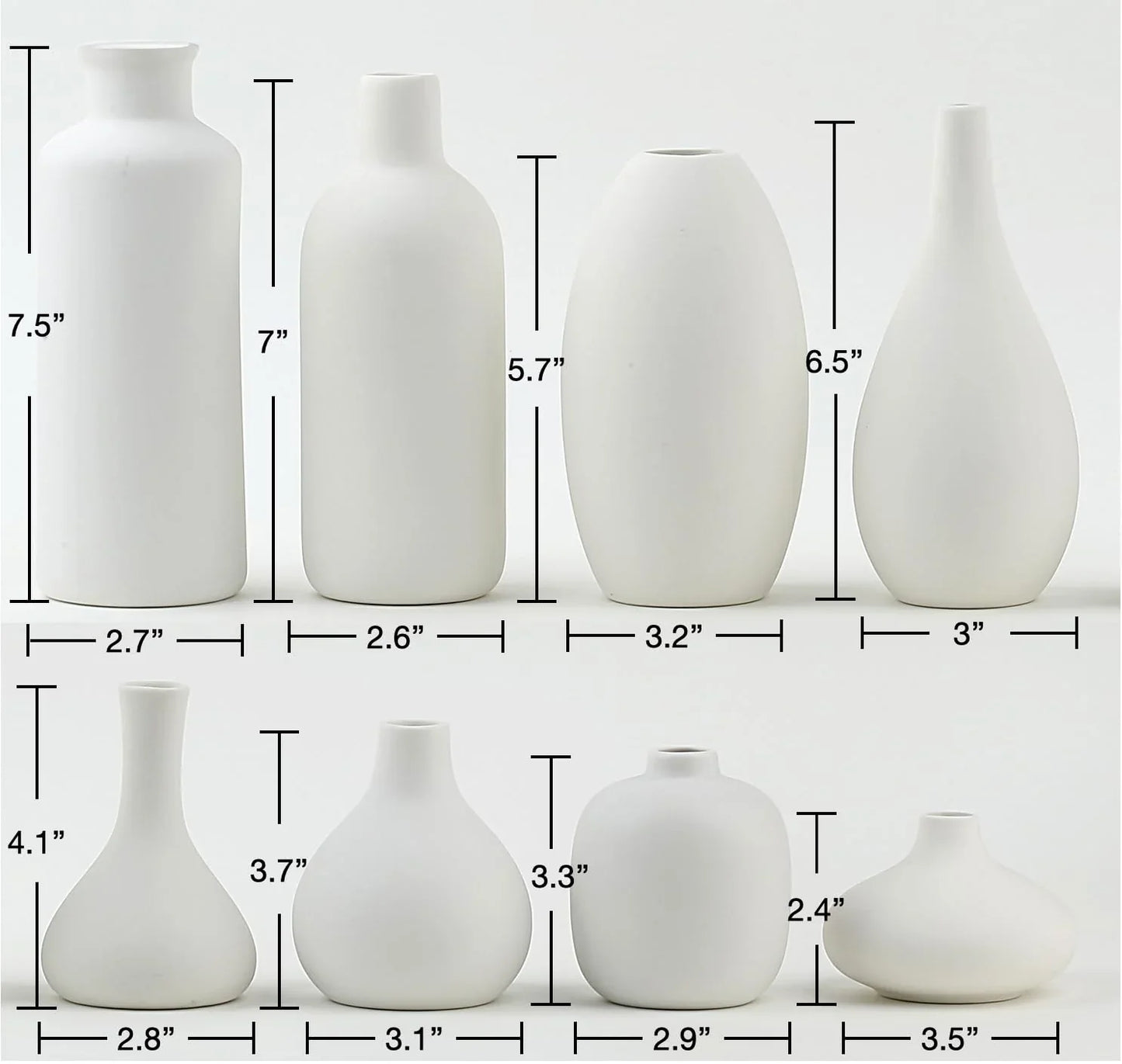 Set of 8 White Ceramic Vases for Dried Pampas Grass Flowers, Aesthetic Boho Modern Decor for Farmhouse Living Room Coffee Table Shelf Fireplace Centerpiece Bedroom Office Desk Home DIY Gifts - Jlhbookstore.store