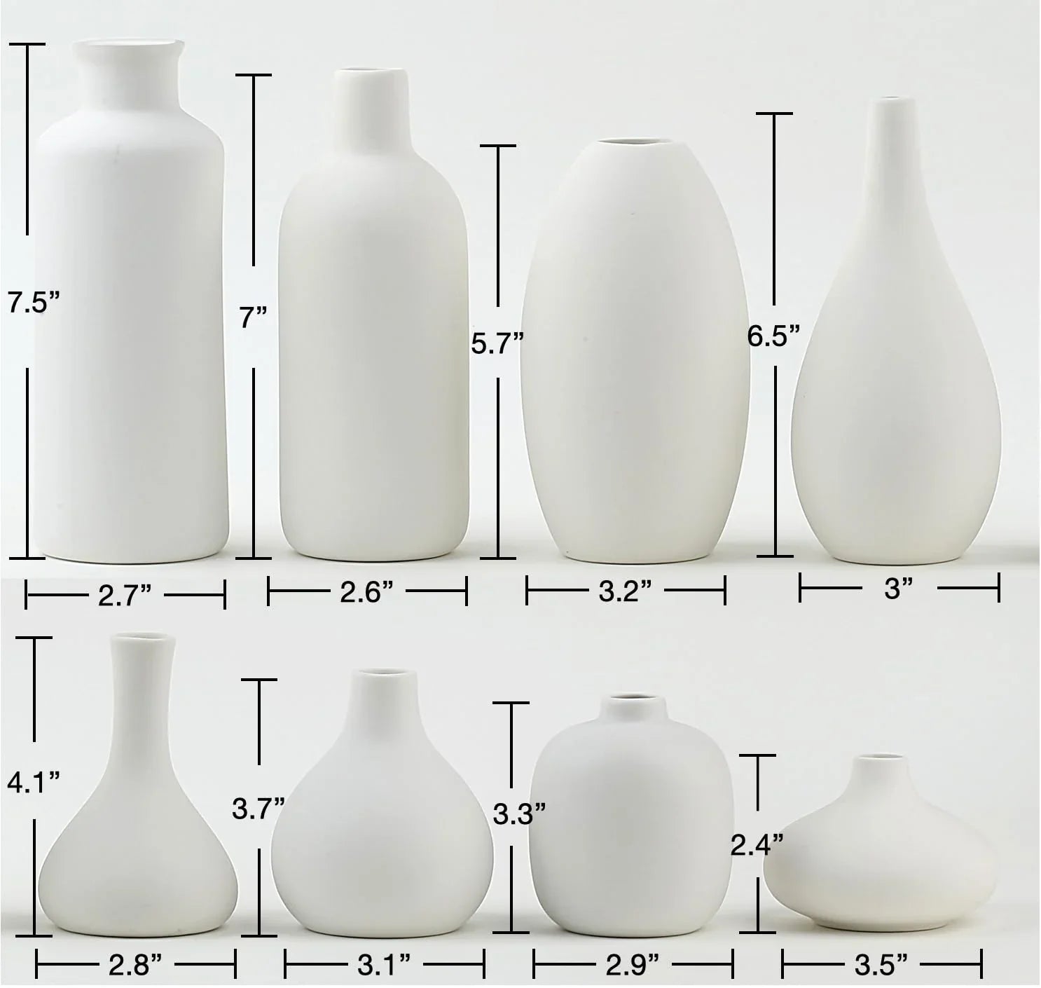 Set of 8 White Ceramic Vases for Dried Pampas Grass Flowers, Aesthetic Boho Modern Decor for Farmhouse Living Room Coffee Table Shelf Fireplace Centerpiece Bedroom Office Desk Home DIY Gifts - Jlhbookstore.store