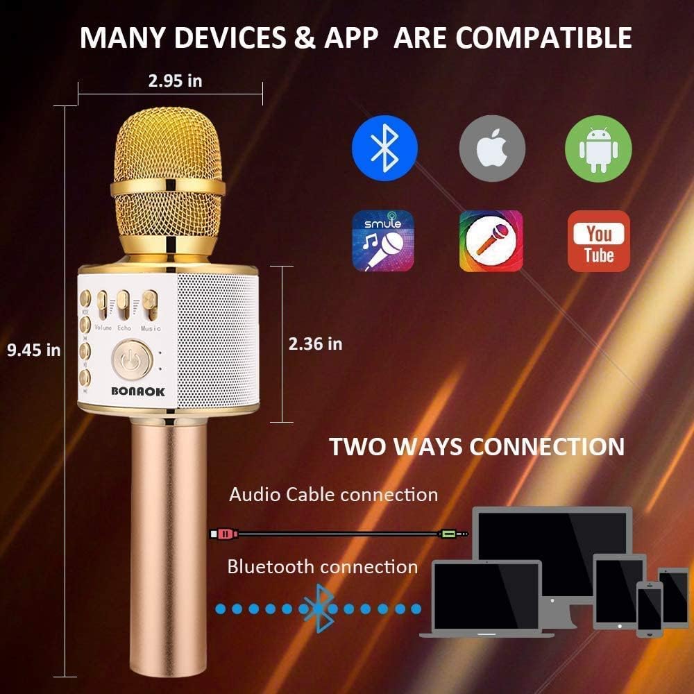 BONAOK Wireless Bluetooth Karaoke Microphone, Portable Toy Microphone for Singing, Gifts to Girls Boys Kids Adults All Age Q37（Bright Purple） jlhbookstore.store