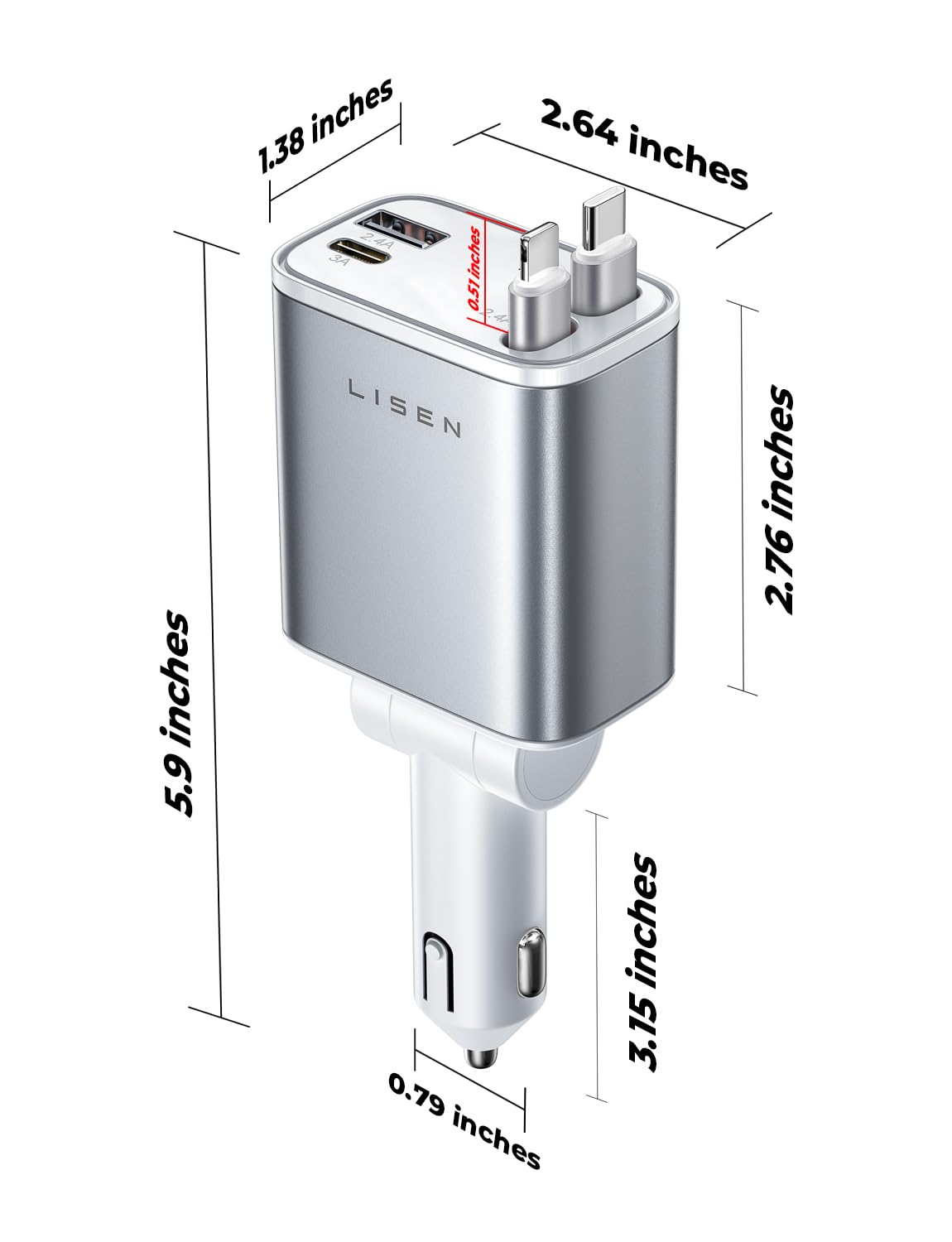 LISEN Retractable Car Charger, Gifts for Men Women, 69W Cars Adapter USB C Fast Charger for iPhoen 17, Car Accessories for Men Women, Gifts for Dad Mom, for iPhone 17 Pro Max Air 16 15 14 13 12 Plus