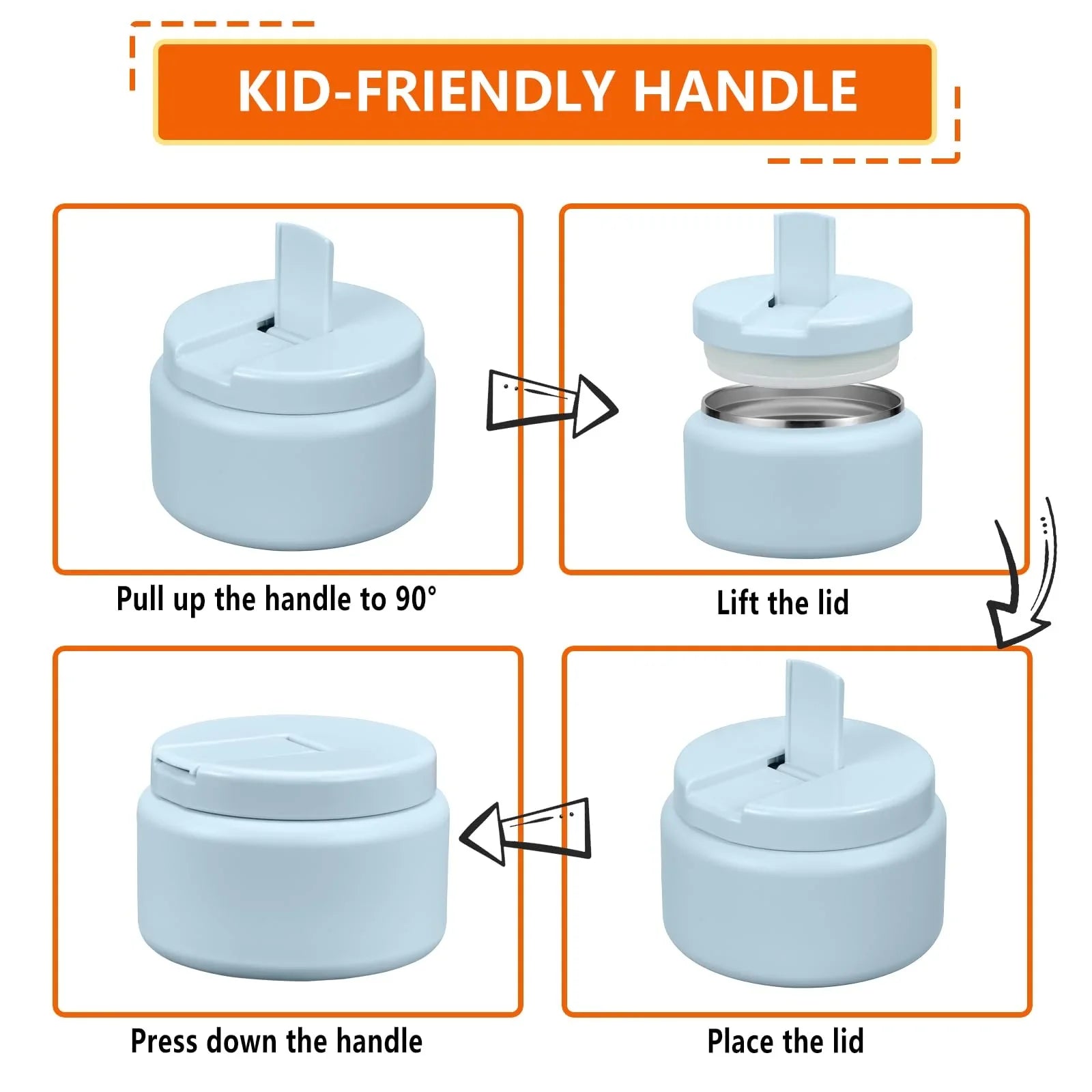 13.5oz Kids Jar for Hot Food, Insulated Vacuum Food Jar with Buckle Lid, Stainless Steel Wide Mouth Leak Proof Insulated Lunch Container for School Picnic Travel, Blue - Jlhbookstore.store