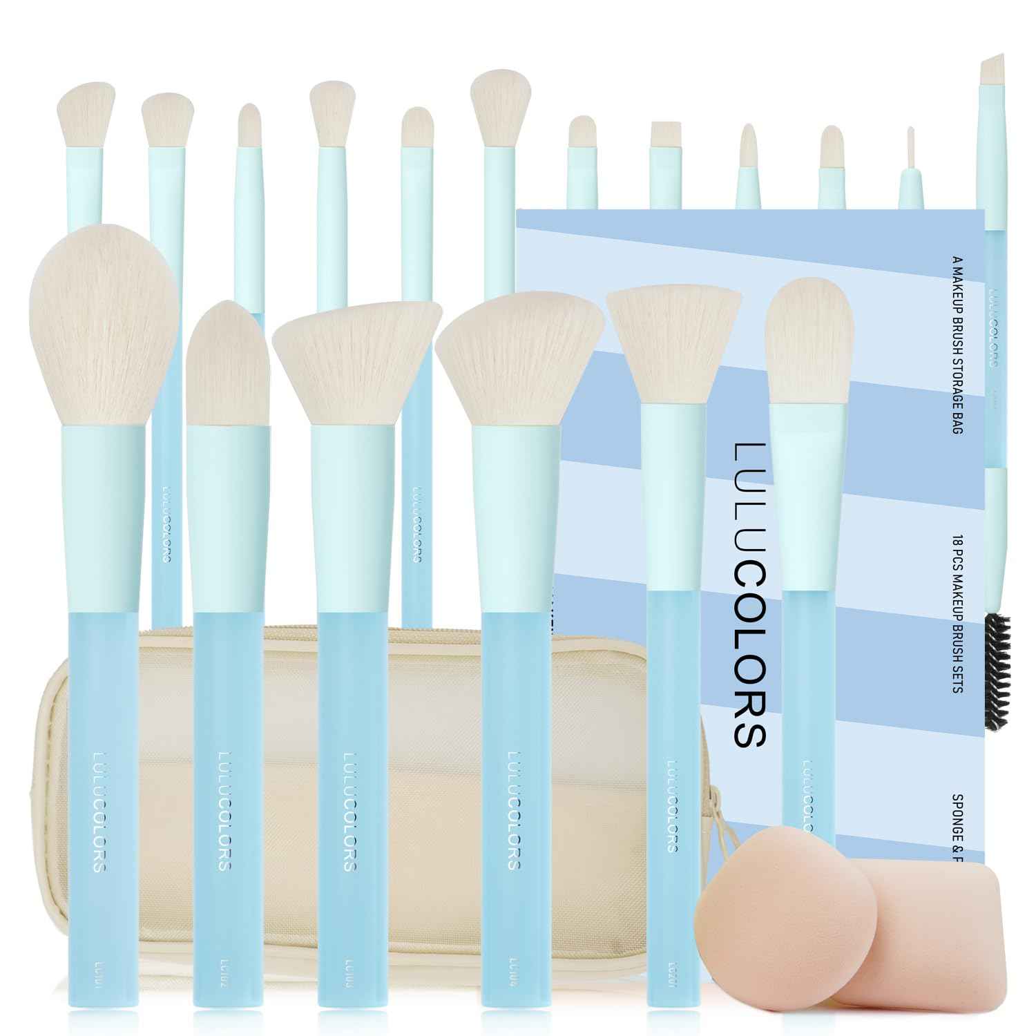 18-Pcs Makeup Brush Set for Beginners - Travel-Friendly with Soft Arthritis-Friendly Handles & Non-Shedding Bristles | Includes Storage Bag, Eyeshadow Brushes & Sponges (Multi-Color)