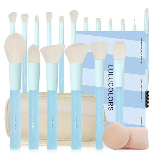 18-Pcs Makeup Brush Set for Beginners - Travel-Friendly with Soft Arthritis-Friendly Handles & Non-Shedding Bristles | Includes Storage Bag, Eyeshadow Brushes & Sponges (Multi-Color)