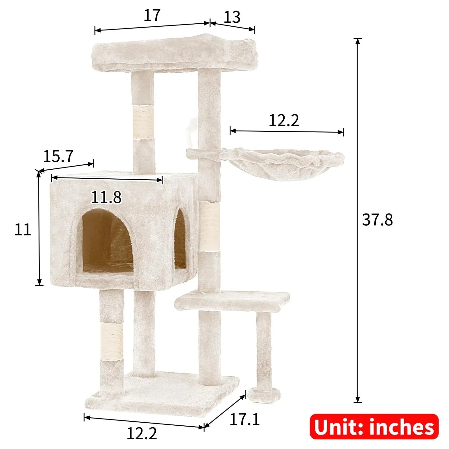 FDW Cat Tree 54in Cat Tower Multi-Level Durable Cat Scratching Post & Cozy Fun Cat Jumping Platform Space Saving Cat Condo Pet Play House for Indoor Cats,Dark Gray jlhbookstore.store