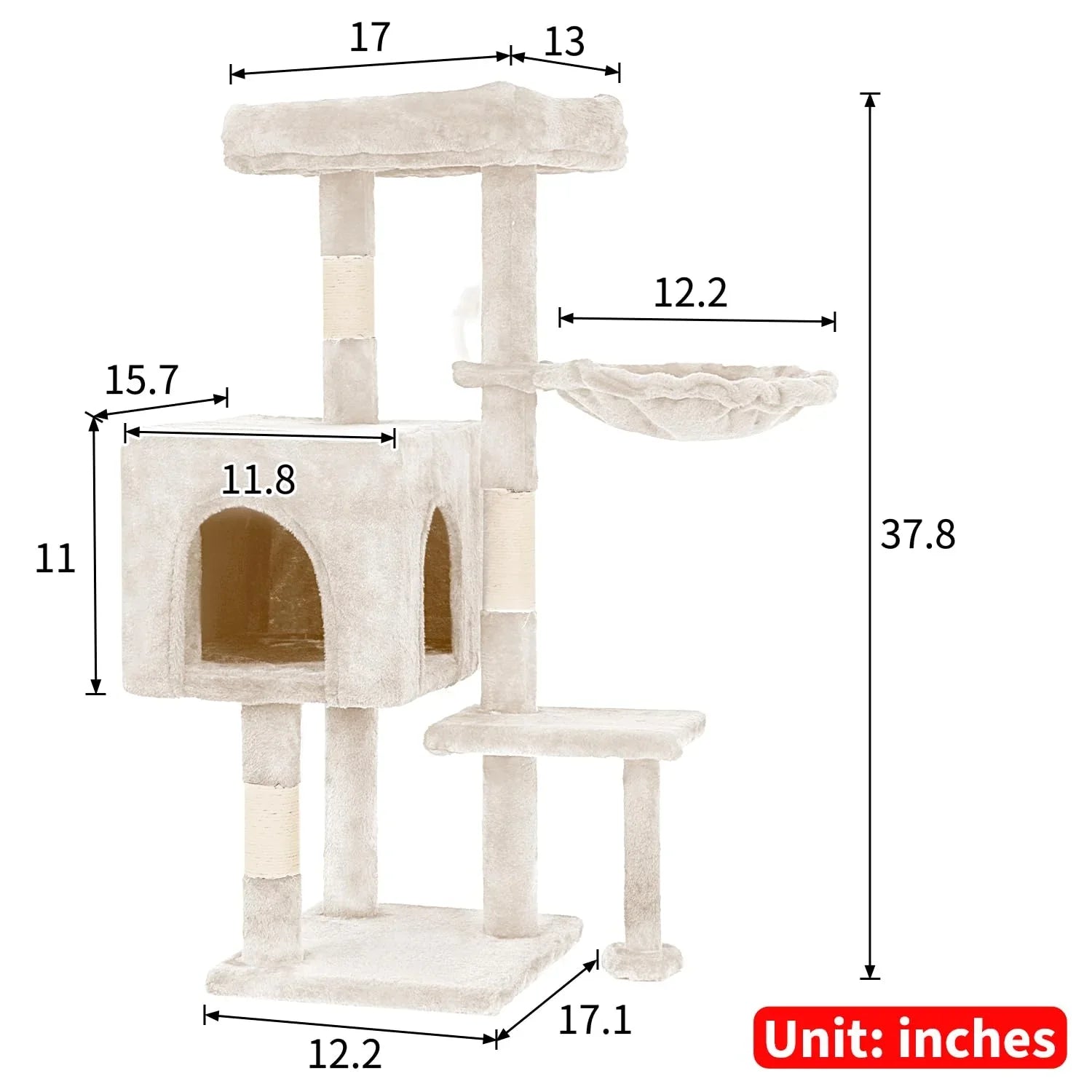 FDW Cat Tree 54in Cat Tower Multi-Level Durable Cat Scratching Post & Cozy Fun Cat Jumping Platform Space Saving Cat Condo Pet Play House for Indoor Cats,Dark Gray jlhbookstore.store