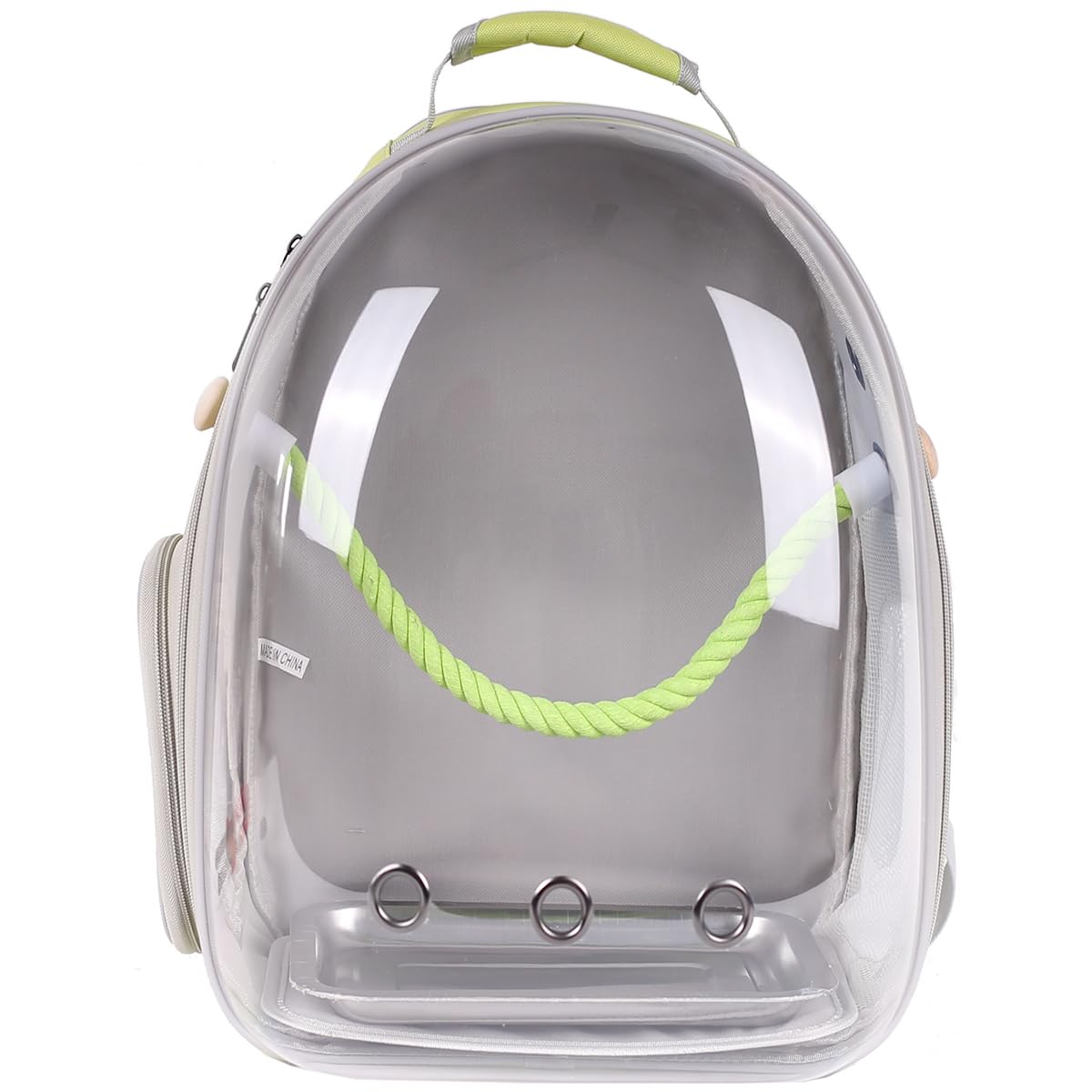 Bird Traval Carrier Cage, Clear Space Capsule Astronaut Backpack to Carry Parakeet Cockatiel Parrot with Metal Tray Wood Perch, Vet Transport School Bag