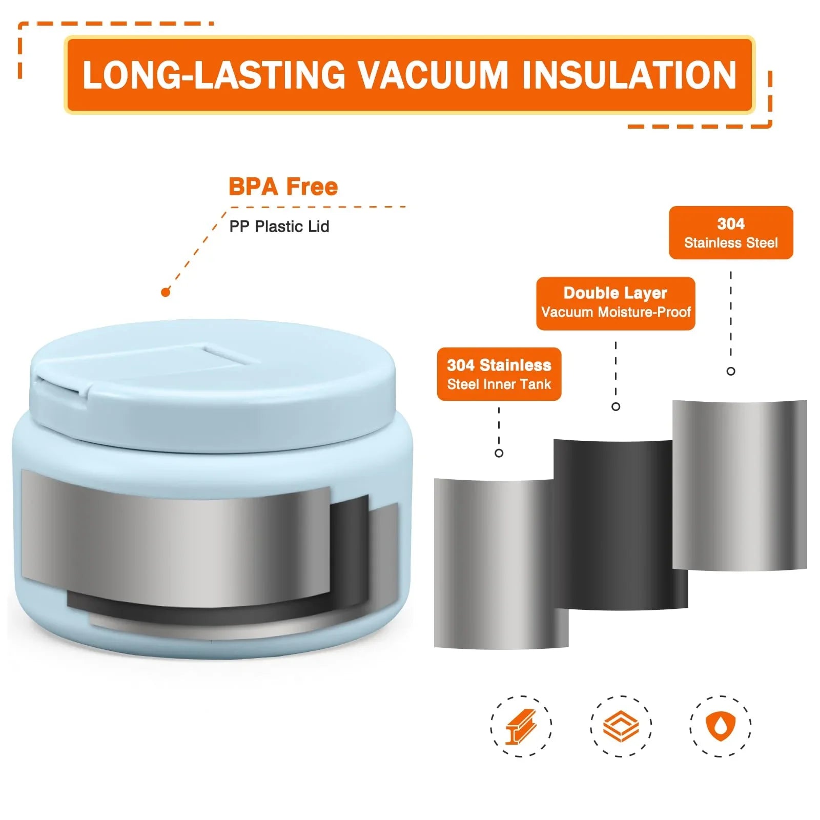 13.5oz Kids Jar for Hot Food, Insulated Vacuum Food Jar with Buckle Lid, Stainless Steel Wide Mouth Leak Proof Insulated Lunch Container for School Picnic Travel, Blue - Jlhbookstore.store