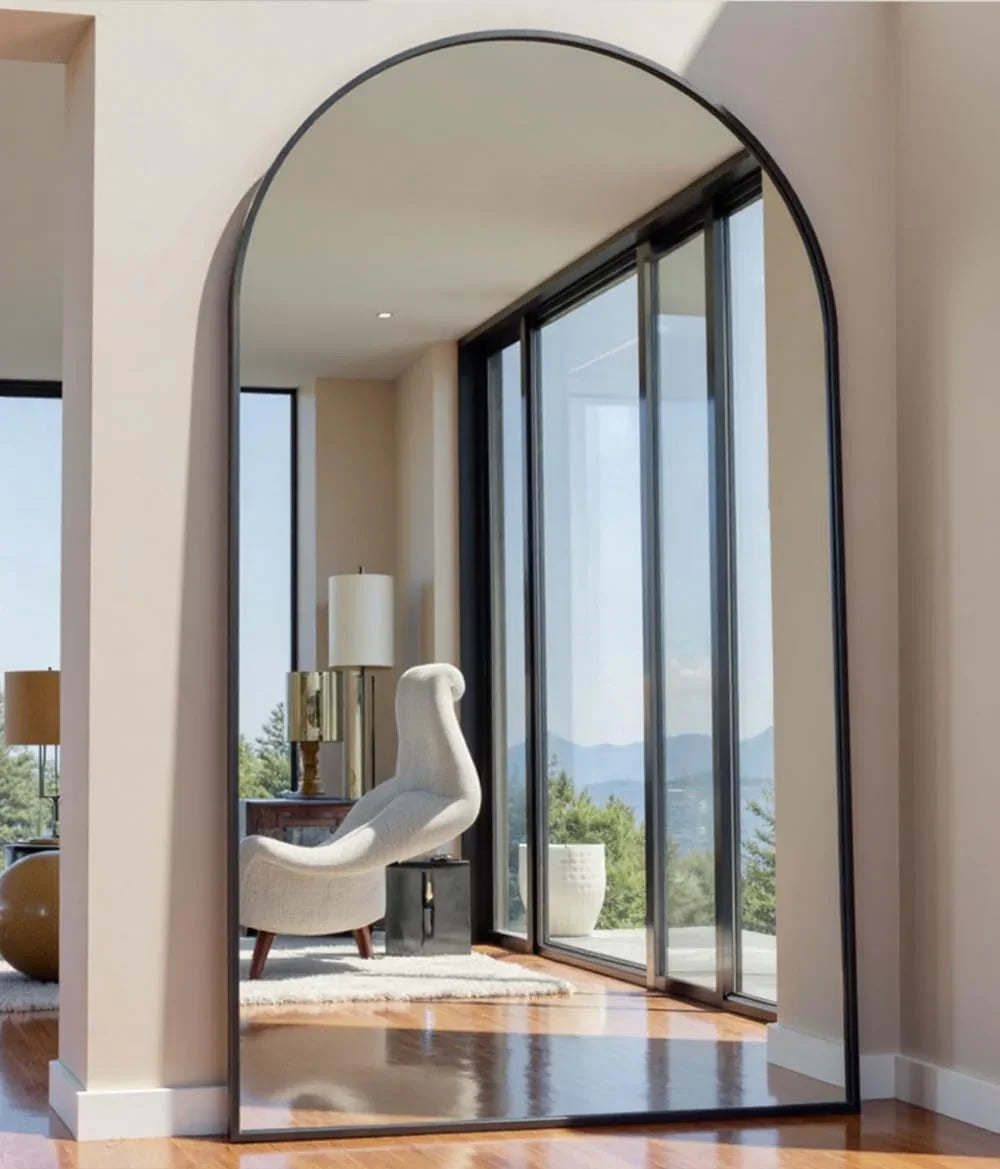 OGCAU Floor Full Length Mirror, 56"x20" Arched Full Body Mirror, Hanging or Leaning, Standing, Wall Mounted with Aluminum Frame for Bedroom Living Room, White - Jlhbookstore.store