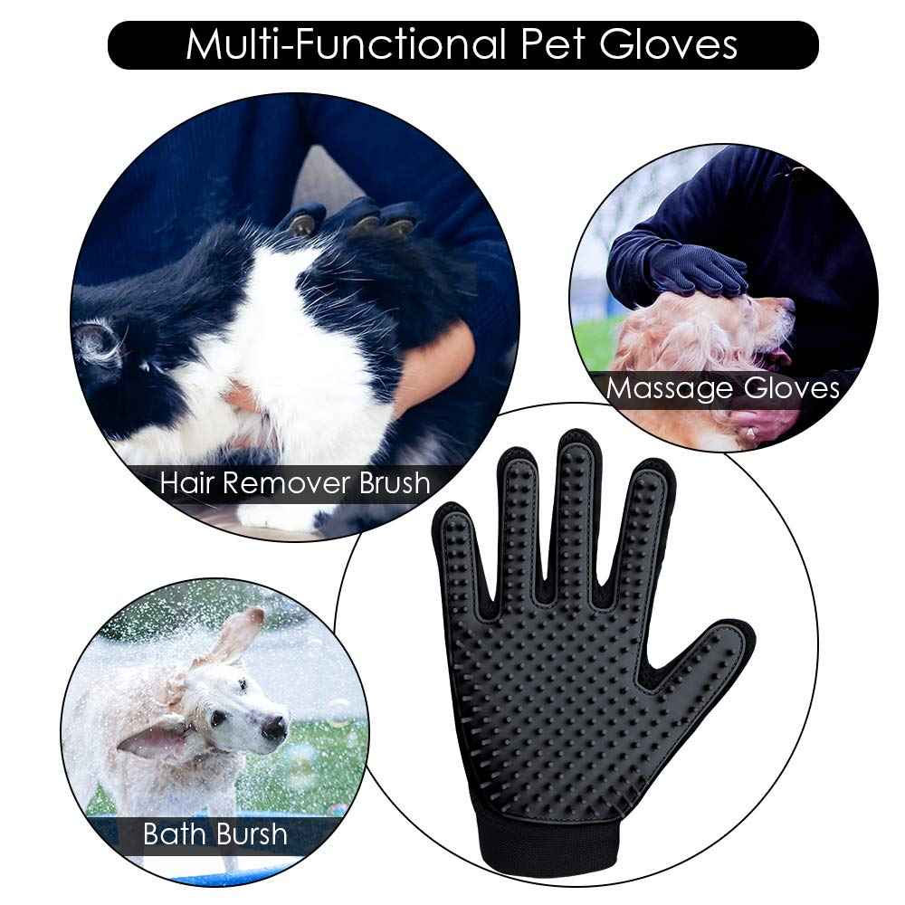 Upgrade Efficient Pet Hair Remover Gloves - Gentle Shedding Brushes for Dogs, Cats & Horses with Long and Short Hair - 1 Pair (Blue)