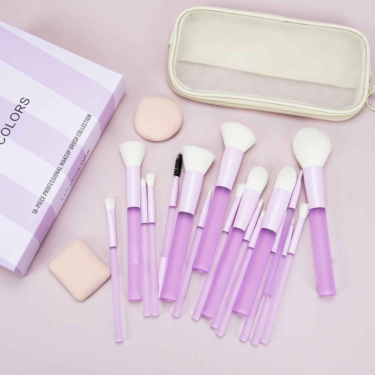 18-Pcs Makeup Brush Set for Beginners - Travel-Friendly with Soft Arthritis-Friendly Handles & Non-Shedding Bristles | Includes Storage Bag, Eyeshadow Brushes & Sponges (Multi-Color)