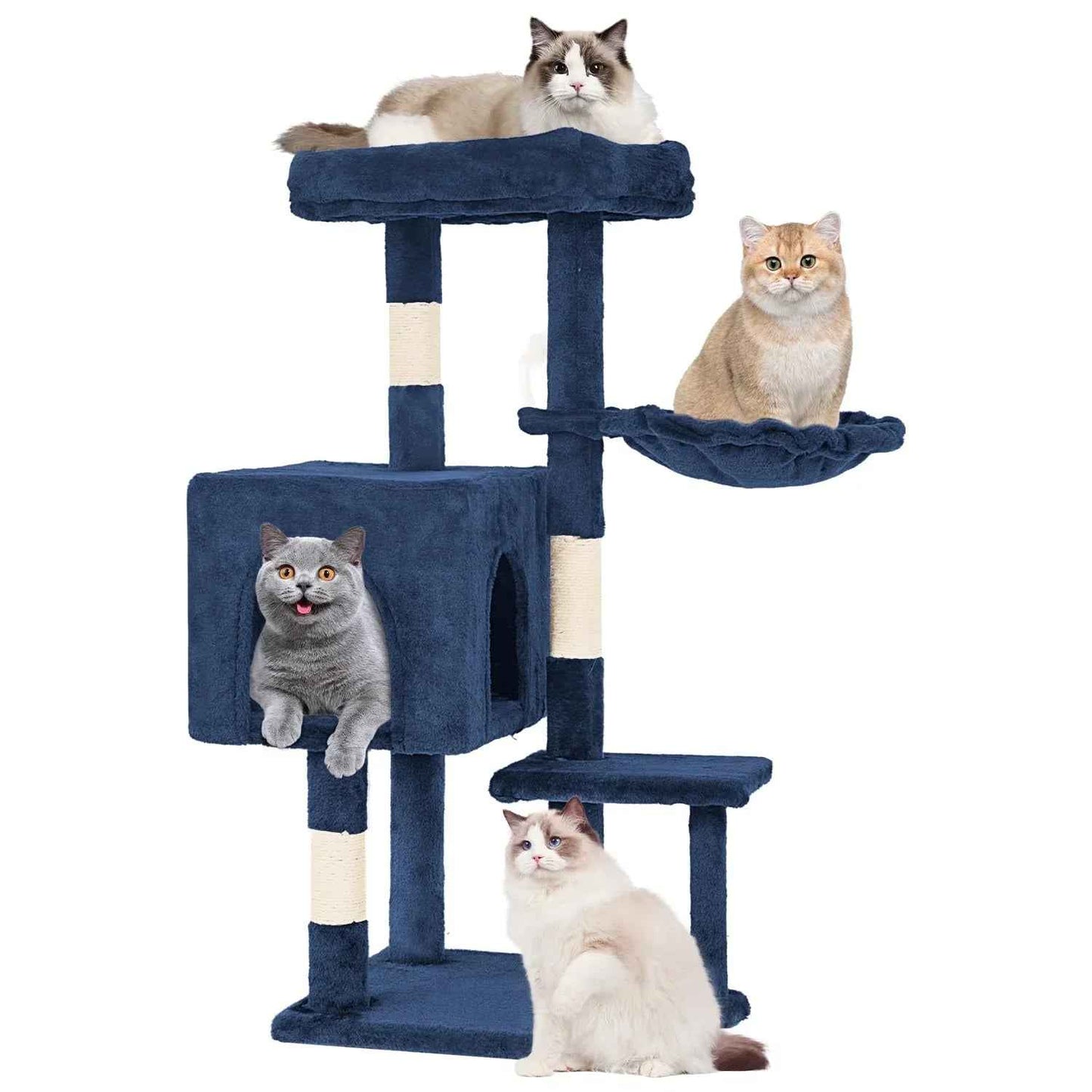FDW Cat Tree 54in Cat Tower Multi-Level Durable Cat Scratching Post & Cozy Fun Cat Jumping Platform Space Saving Cat Condo Pet Play House for Indoor Cats,Dark Gray