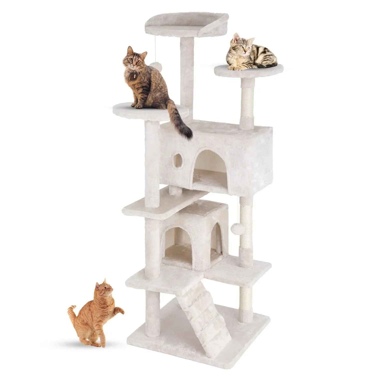 FDW Cat Tree 54in Cat Tower Multi-Level Durable Cat Scratching Post & Cozy Fun Cat Jumping Platform Space Saving Cat Condo Pet Play House for Indoor Cats,Dark Gray