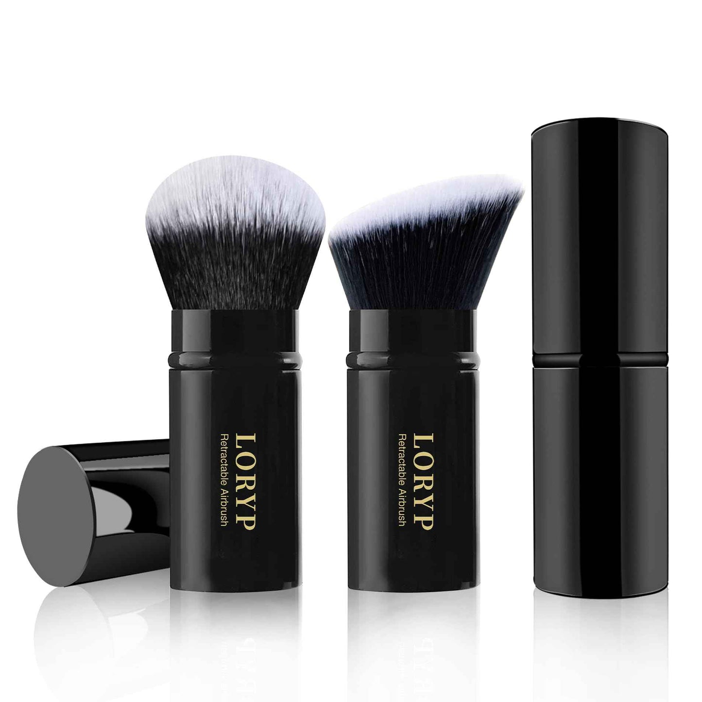 LORYP Retractable Makeup Brush Black Kabuki Foundation Brush for liquid Cream and Powder Makeup 2 Pack Travel Makeup Brush Set