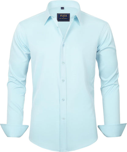 J.VER Men's Dress Shirts Solid Long Sleeve Stretch Wrinkle-Free Formal Shirt Business Casual Button Down Shirts