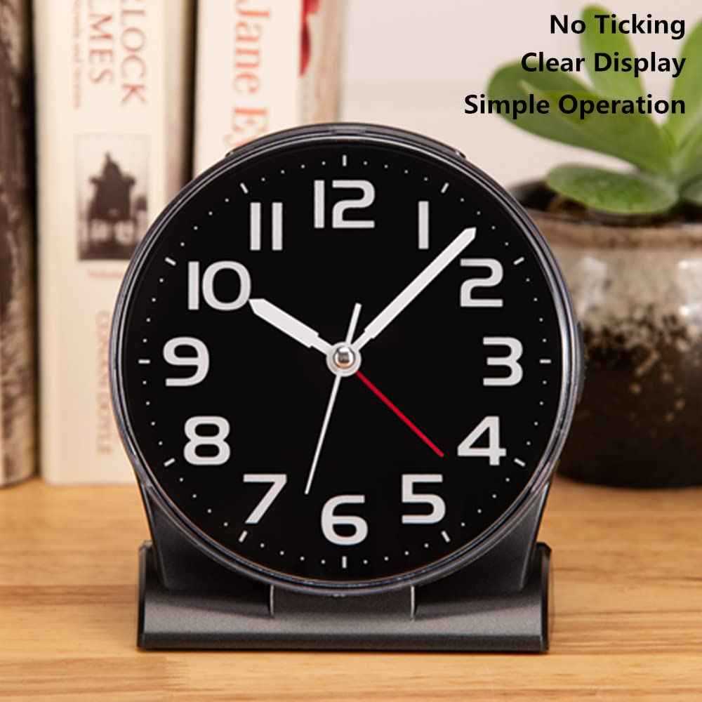 FAMICOZY 4.5" No Ticking Analog Alarm Clock,Silent Readable for Seniors,Easy to Set,Gradual Rise Alarm,Big Numbers,On/Off Switch on Side,Gentle Wake,Snooze Soft Backlight,Battery Operated,White