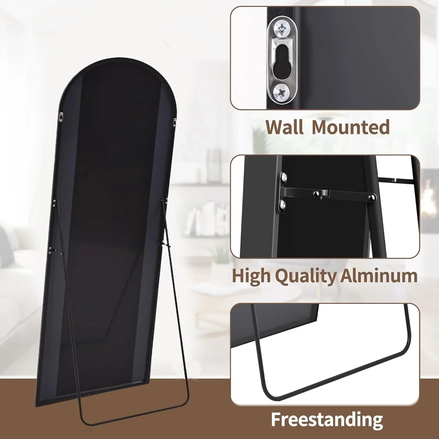 OGCAU Floor Full Length Mirror, 56"x20" Arched Full Body Mirror, Hanging or Leaning, Standing, Wall Mounted with Aluminum Frame for Bedroom Living Room, White jlhbookstore.store