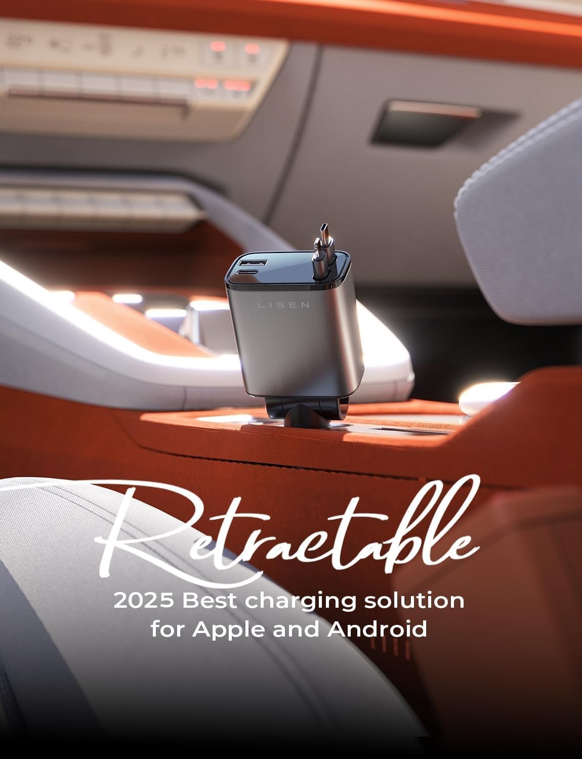 LISEN Retractable Car Charger, Gifts for Men Women, 69W Cars Adapter USB C Fast Charger for iPhoen 17, Car Accessories for Men Women, Gifts for Dad Mom, for iPhone 17 Pro Max Air 16 15 14 13 12 Plus