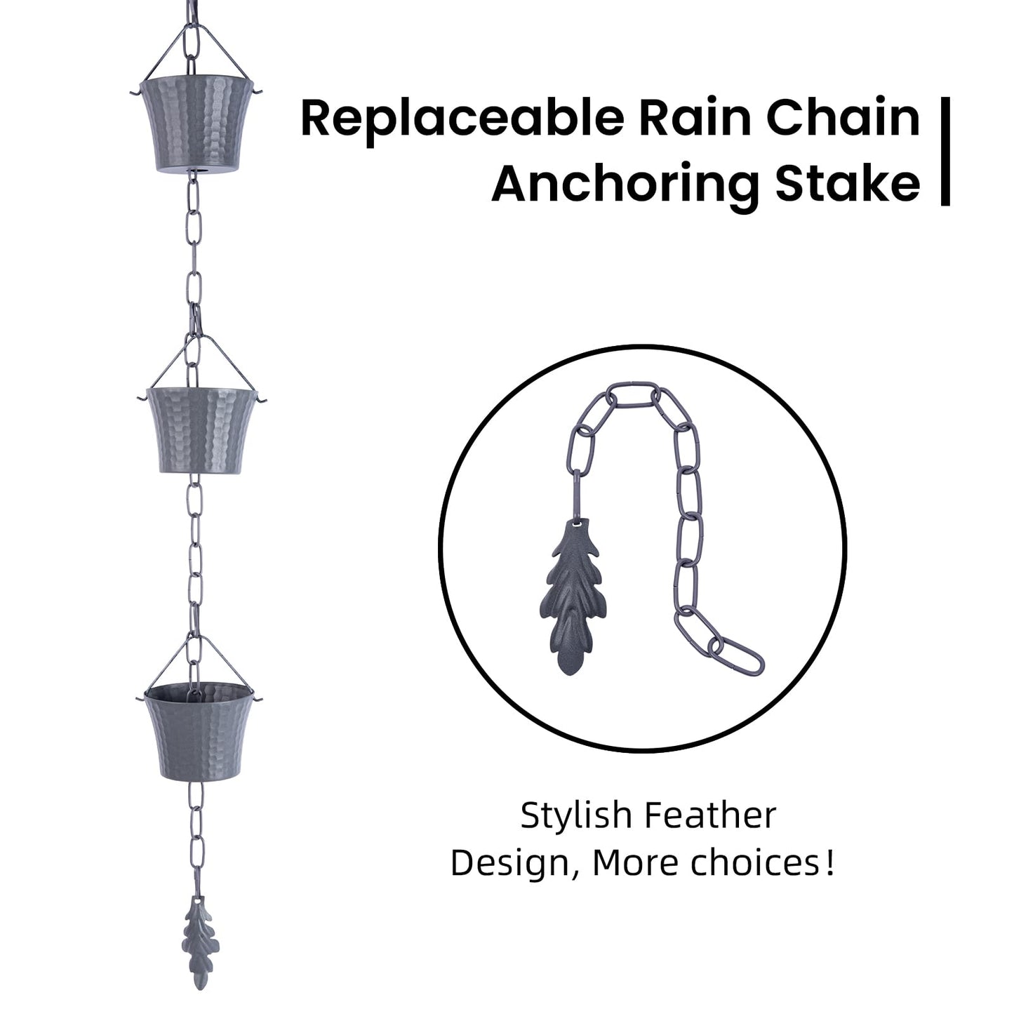 Rain Chain Bird Cage Set 8.5Ft, Not Rust Wrought Iron Rain Chains for Gutters with Adapter Gotta Drain and Sturdy Anchoring Stake,13 Cups, 1 Hook, Adjustable Length for Garden Decorative (Coffee)