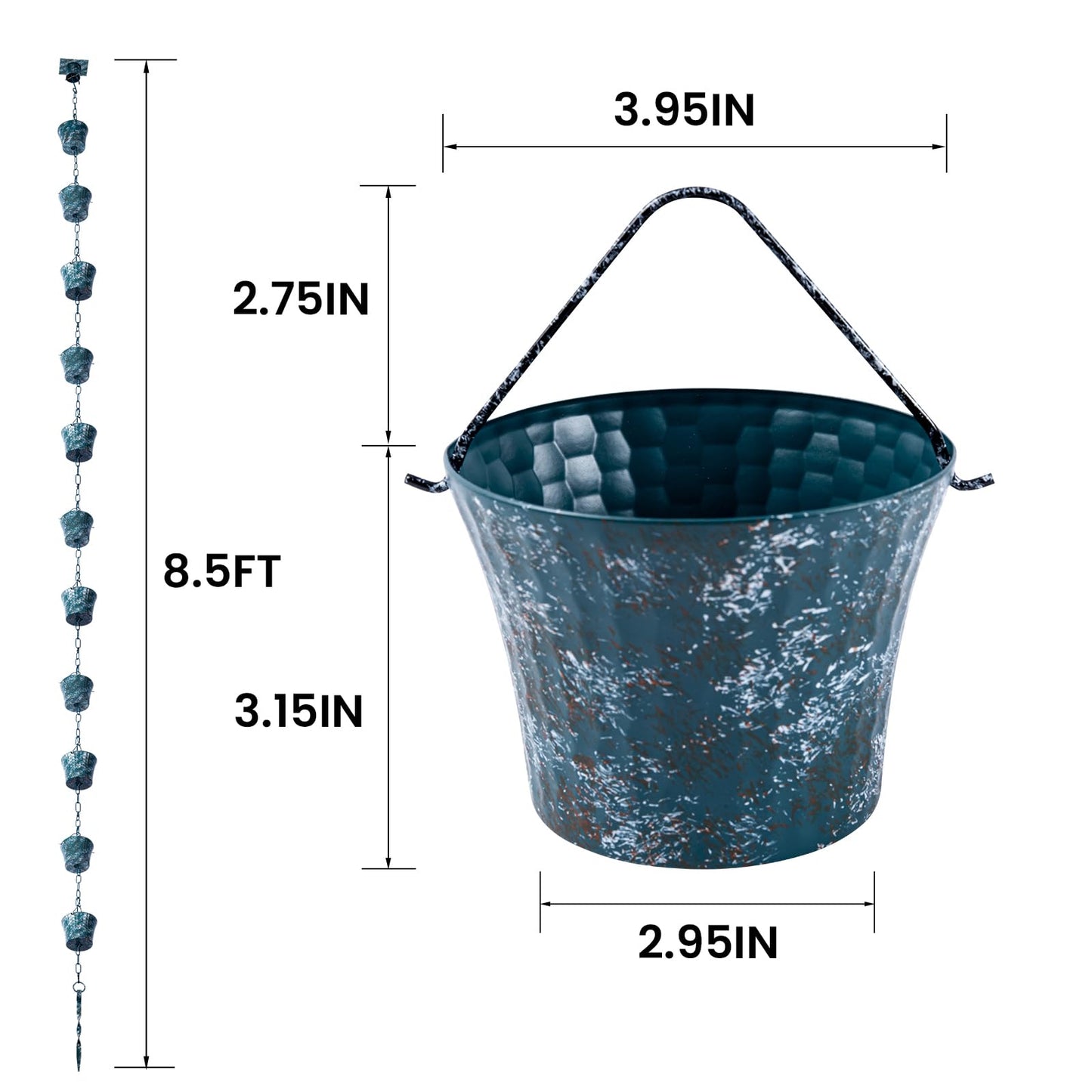 Rain Chain Bird Cage Set 8.5Ft, Not Rust Wrought Iron Rain Chains for Gutters with Adapter Gotta Drain and Sturdy Anchoring Stake,13 Cups, 1 Hook, Adjustable Length for Garden Decorative (Coffee)